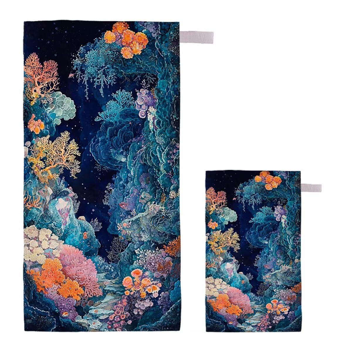 Strandtuch Koralle Strandtuch XXL 90x200cm/35x70cm, 2er Set Mikrofaser Handtuch Groß Saunahandtuch, Schnell Trocknend Stranddecke Sandfrei, Badetuch Leicht für Fitness Sporthandtuch Reisehandtuch G-57