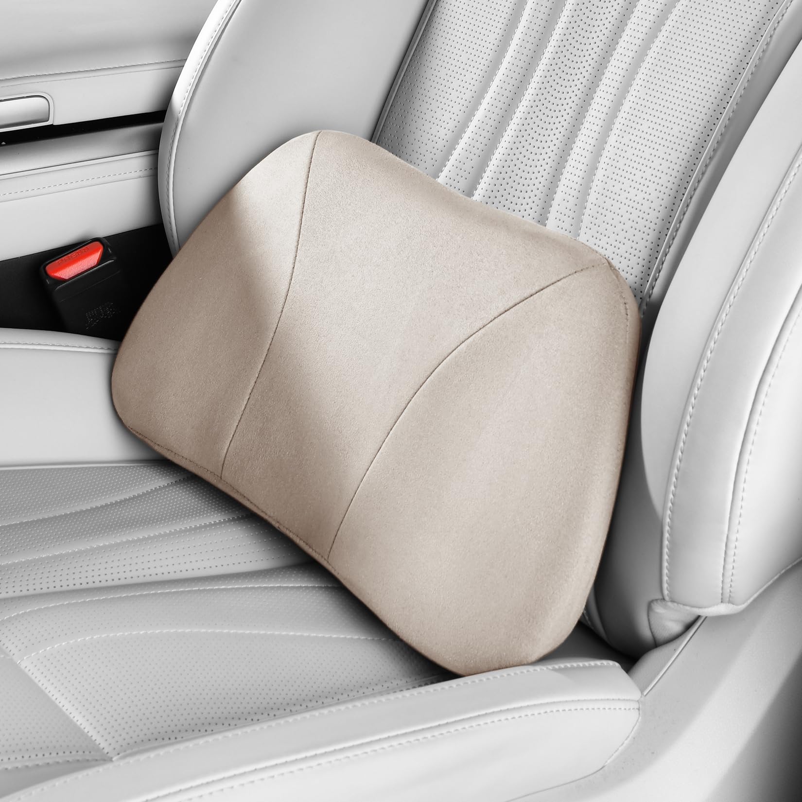 1P Cojin Lumbar de Suede para Coche, Oficina, Sofa, Espuma viscoelástica,39x22cm,Soporte Lumbar, Decoración, Respaldo Cojín (Blanco Marfil)
