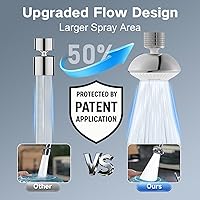 GUSTANO UFO Series 360° Rotatable Kitchen Faucet Aerator - 3 Modes, 50% Wider Spray, Anti-Clog Anti-Splash Sink Sprayer, 55/64" Thread