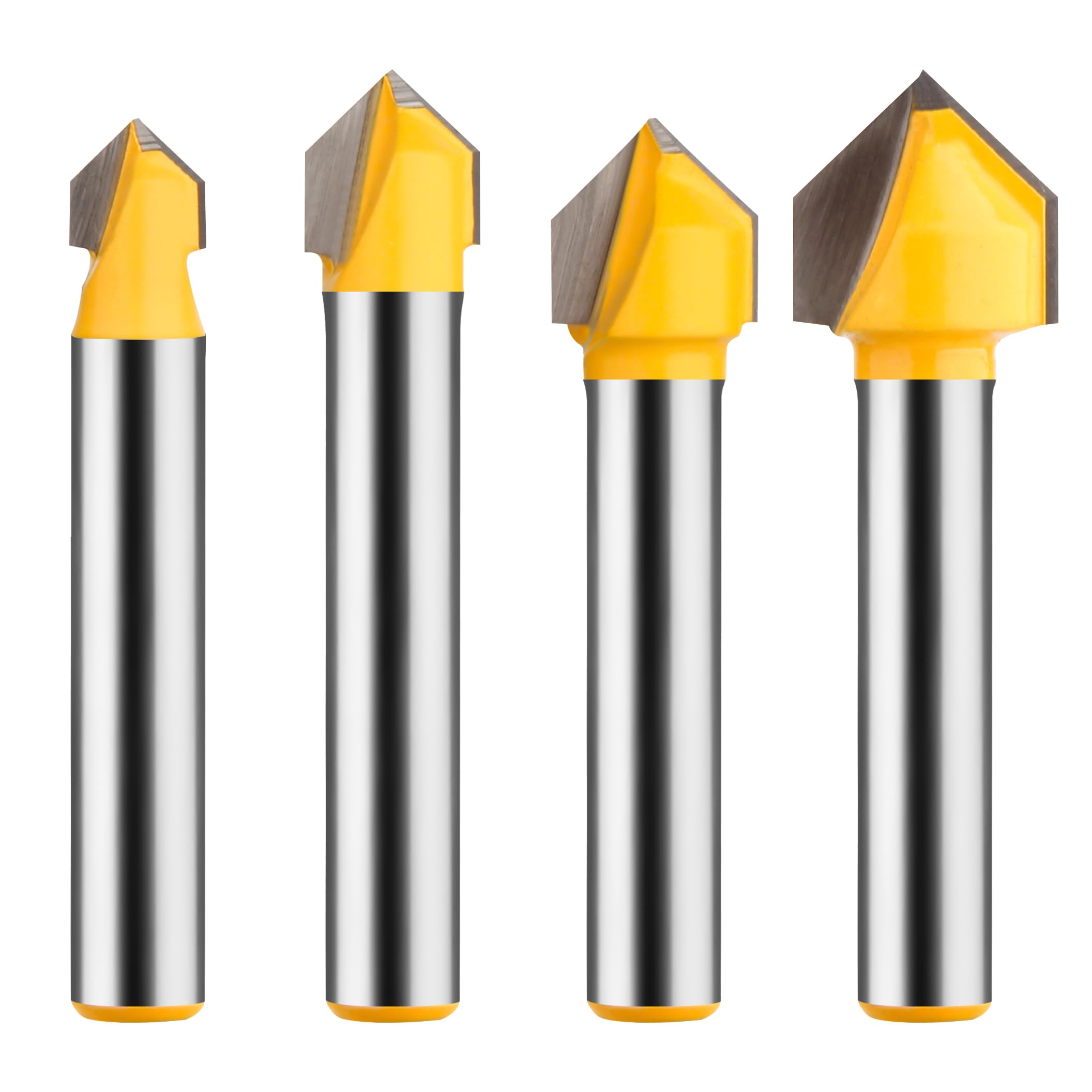 UTRUSTTO 90 Degree V Groove Router Bit Set 1/4 Inch Shank, CNC Engraving V Grooving Bit Cutter for Woodworking Carving, Cutting Diameter: 1/4", 5/16",