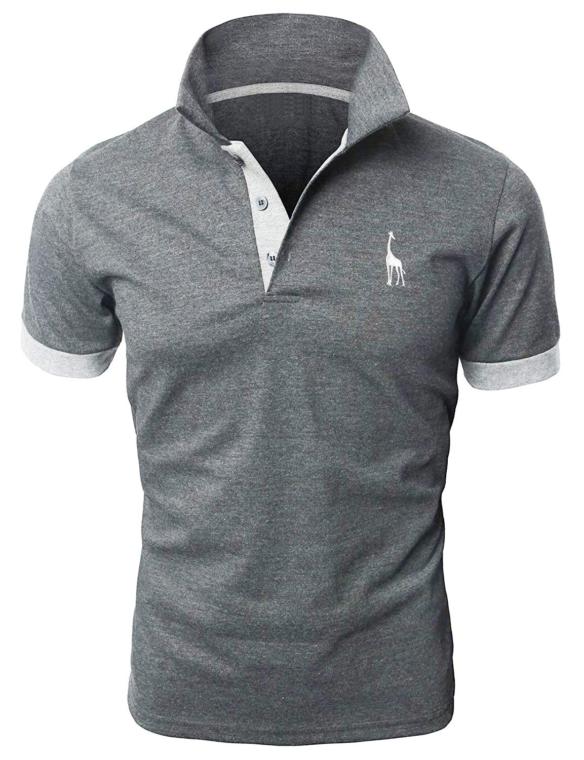 GNRSPTY Men's Short-Sleeved Polo Shirt, Giraffe Embroidery, Plain T-Shirt, M-3XL