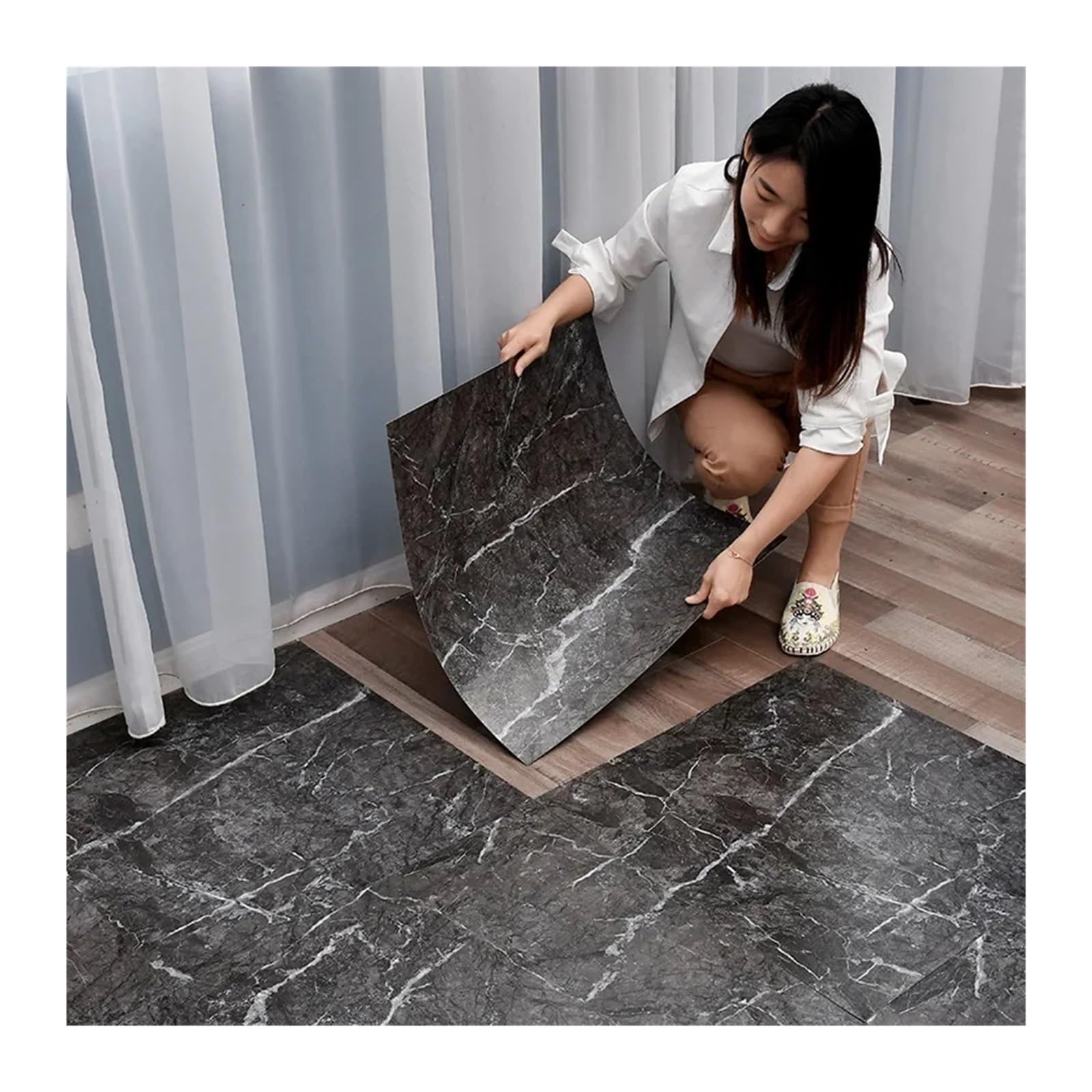 Pavimento Pvc Adesivo,Pellicole Adesive Per Mobili 12 adesivi murali effetto marmo, for pavimenti autoadesivi, impermeabili, bagno e soggiorno, 30 * 30 cm(Stone Gray)