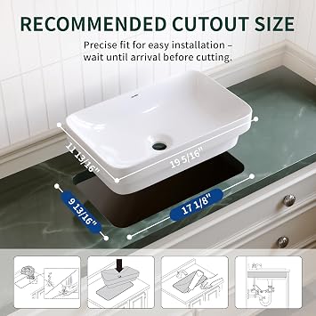 DeerValley Bathroom Vessel Sink White 19x12 Rectangle Modern Basin