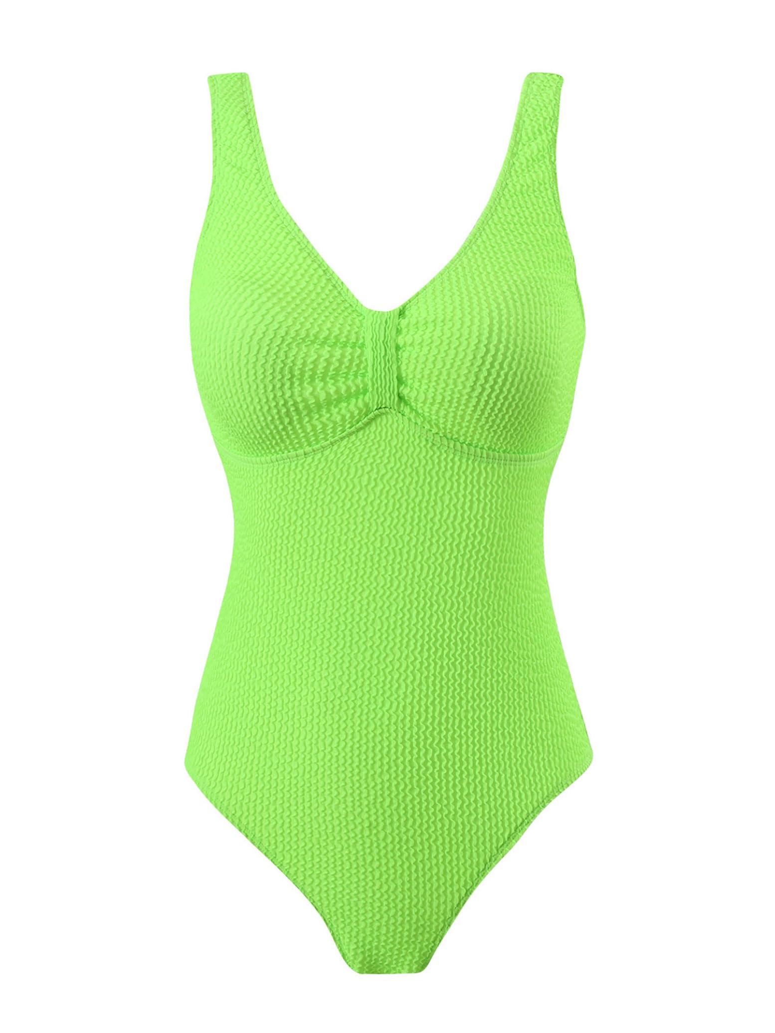 Yihuimin Womens One Piece Sleeveless Low U Back Swimsuit Bathing Suit Beach Vacation Swimwear Textured Monokini Fluorescent Green Small