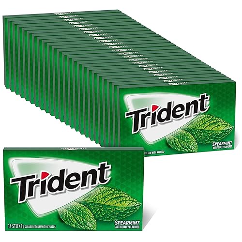 Trident Spearmint - Goma de mascar sin azúcar, 24 paquetes de 14 piezas (336 piezas en total), juego de 2