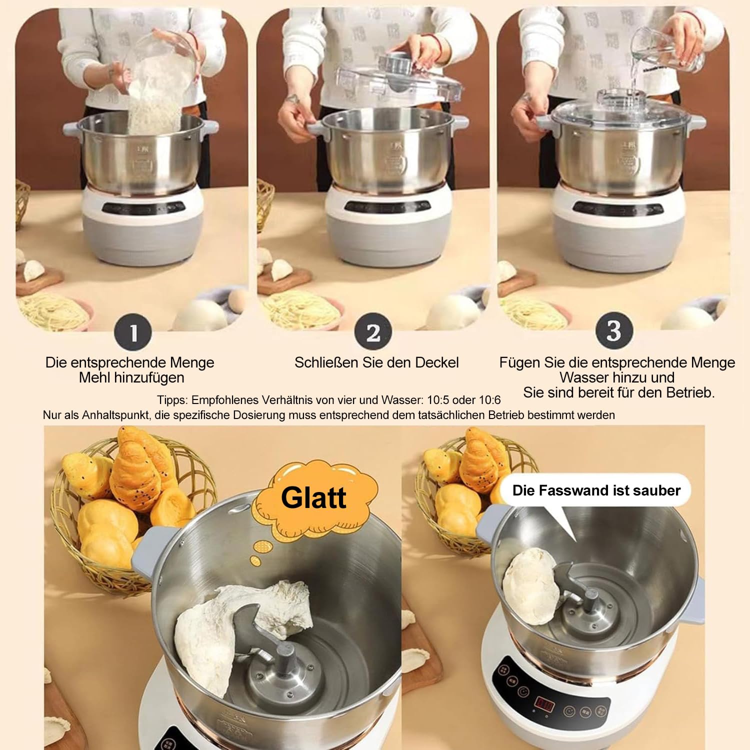 Machine à pétrir en acier inoxydable 5 L avec fonction de fermentation, mélangeur électrique de pétrissage avec minuterie, panneau tactile pour la cuisson à la maison