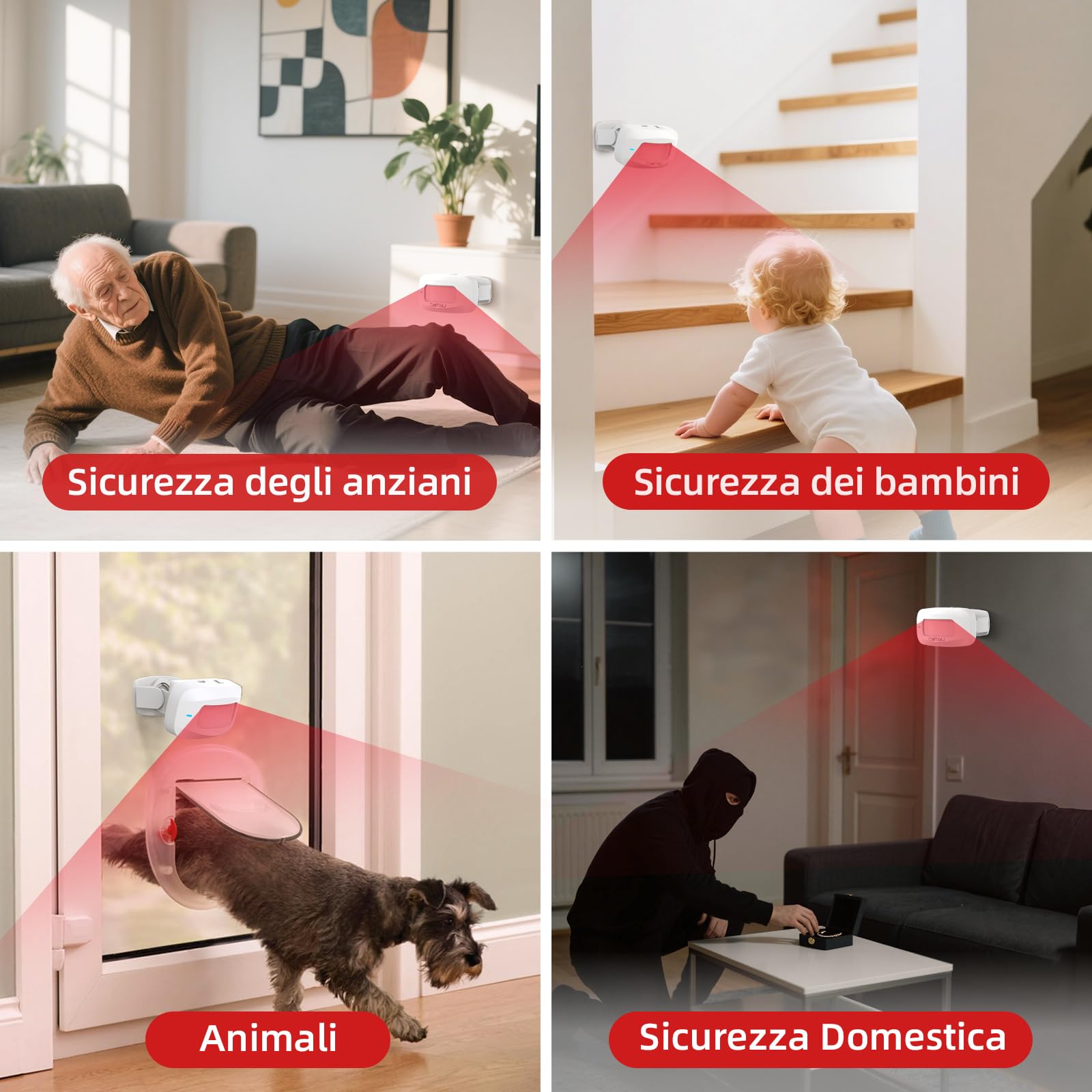 CallToU Timbre detector de movimiento de alarma interior, detector de paso, puerta de tienda con sensor giratorio de 360°, ideal para tiendas, campanas de gato, personas mayores y hogar