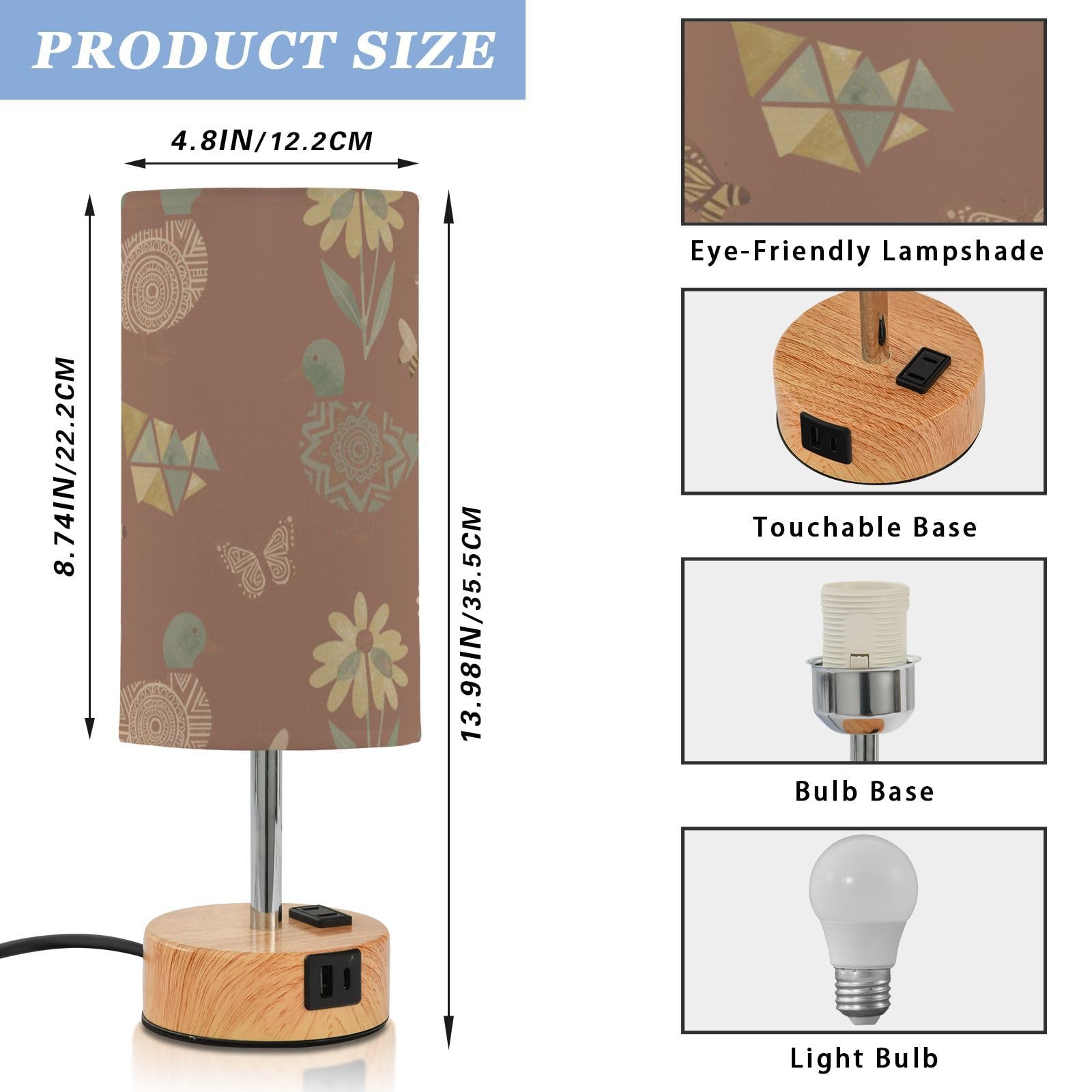 Yuiboo Lampy stołowe z portami USB C+A, lampki nocne