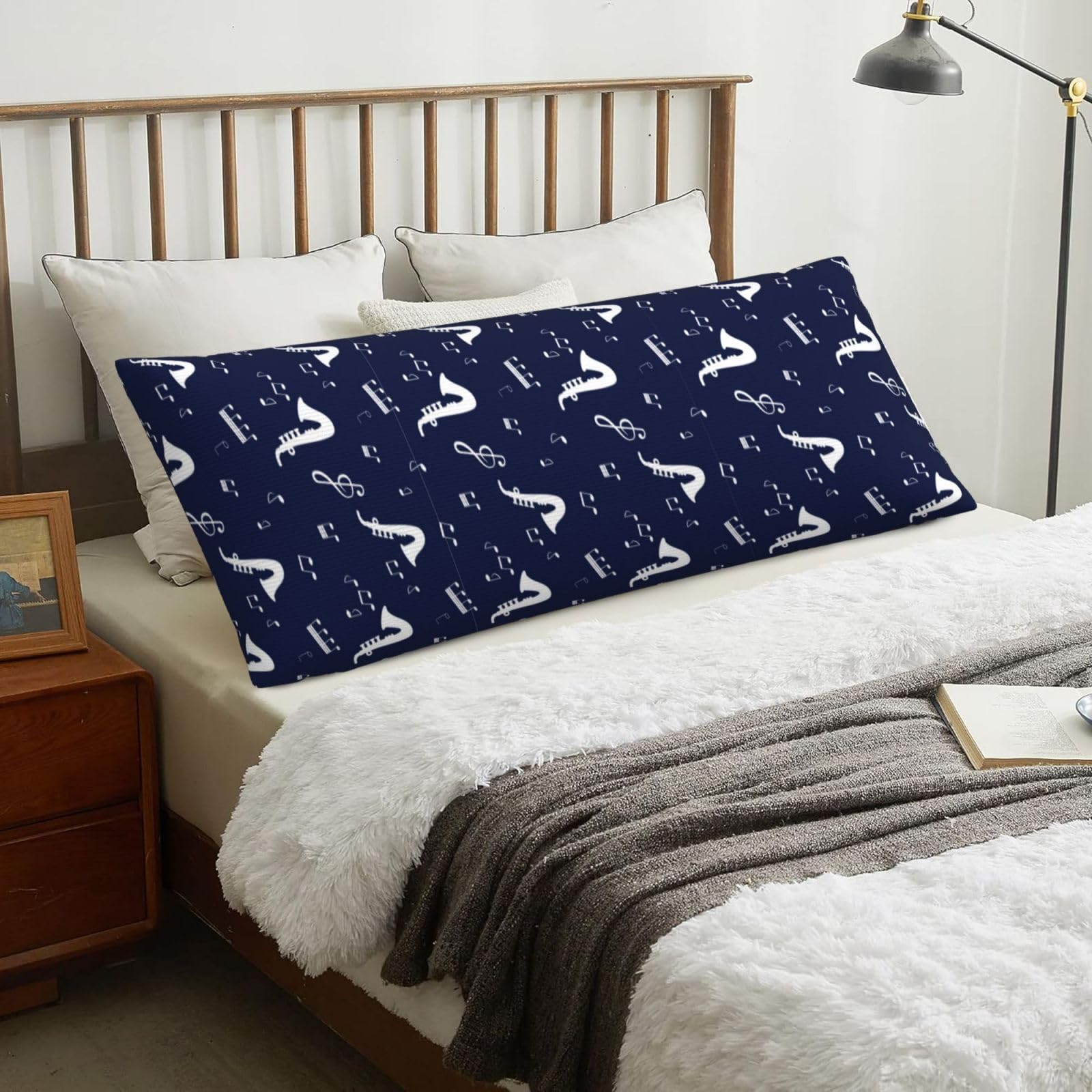 Music Notes Saxophones, Body Pillow Cover with Zipper,Long Body Pillowcase 20 x 60 in