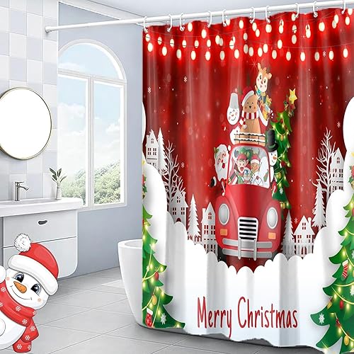 Miniatura 9 de Hipposama Cortina de ducha de Navidad para baño, decoración de Navidad, regalo de cortinas de ducha con 12 ganchos, 72 x 72 pulgadas