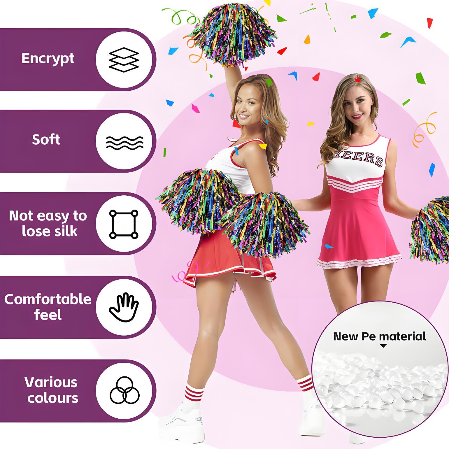 8 Piezas Pompones Animadora Pompones de Colores para Animadoras Pompones Animadora Niña Pompon Animadora con Asa para Eventos Deportivos Juegos Escolares Fiestas de Baile y Raves — view 5