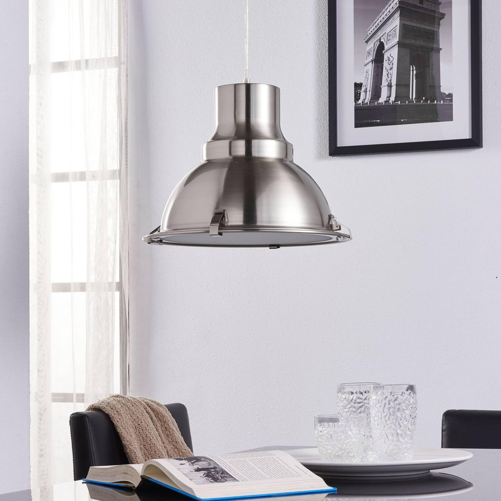Lindby lámpara colgante en níquel satinado, luminaria suspendida | e27, diseño industrial para cocina, sala de estar, salón, pasillo, comedor