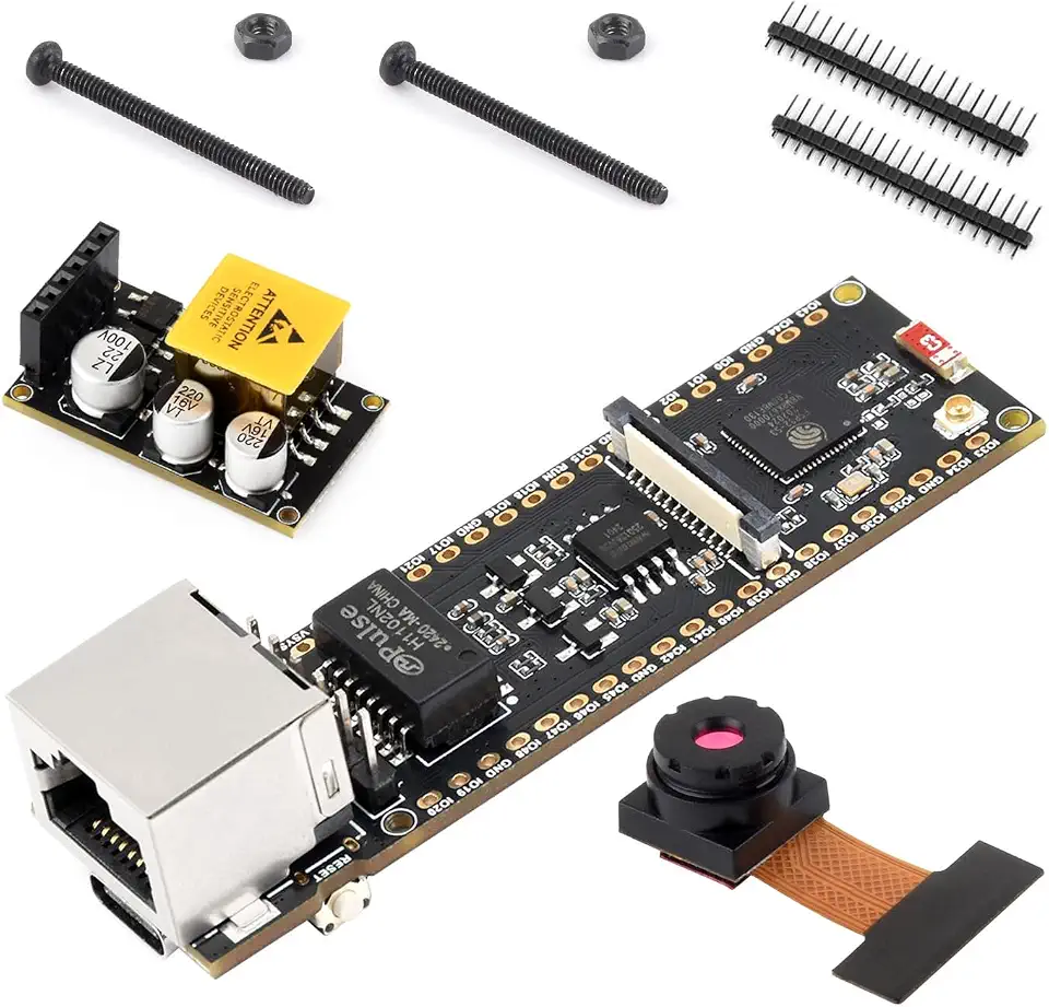 Waveshare ESP32-S3 ETH Development Board, 10/100Mbps RJ45 Ethernet Port, Wi-Fi & BT Support, 240MHz Dual Core Processor, Onboard Type-C Port and TF Card Slot, OV2640 Camera+PoE Module