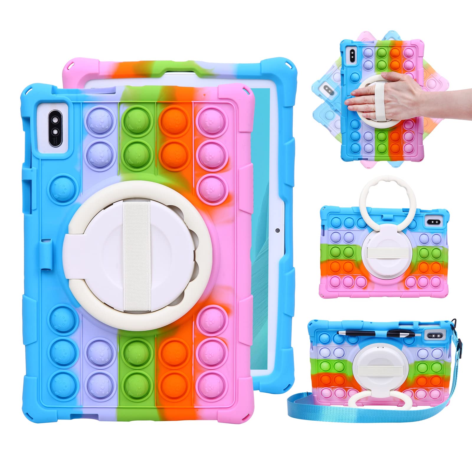 HminSen Case for Blackview Tab 11/ Tab 12 Tablet, Silicone Stand Cover for Vastking KingPad K10,MEIZE, Lectrus, Wecool/EITOMIN,YQSAVIOR,Wiwibous,TPZ,Winsing 10.1 inch Tablet with Strap (R-Blue)