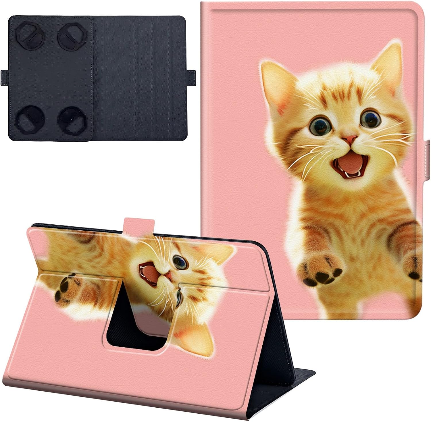 for Kindle Paperwhite Case 2024 12th Generation 7 inch Lightweight 360 Degree Rotating PU Leather Cover with Multi-Angle Viewing Stand Tablet Case – Pink Cute Cat