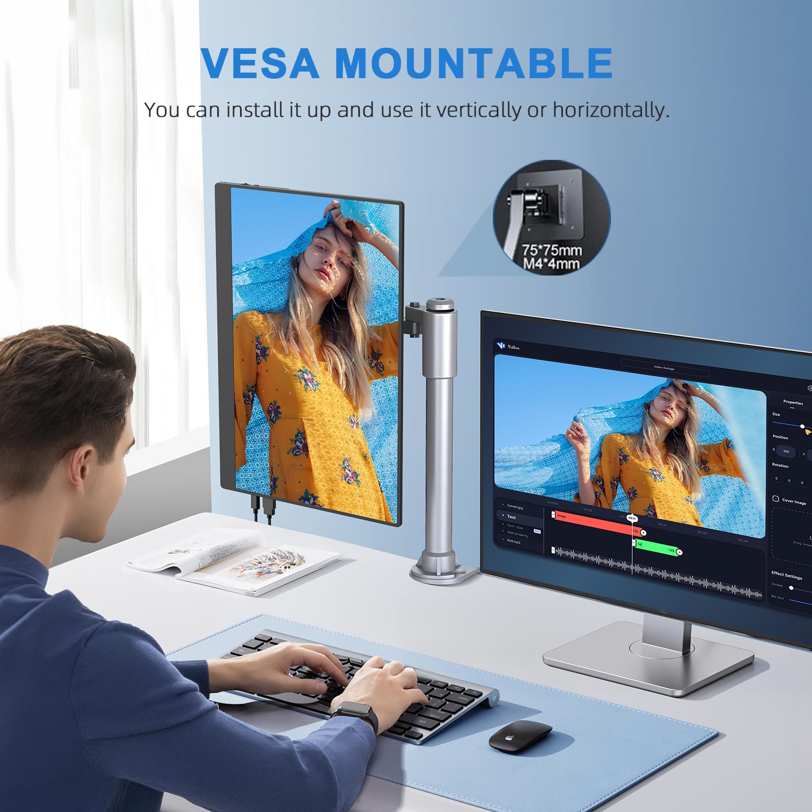 MOMODS Monitor Portatile, 18.5 Pollici Portable Monitor da Gioco 120 Hz, Schermo Portatile IPS 1080P FHD con VESA Mini HDMI/USB-C, per Telefono, Laptop, Mac, PS5