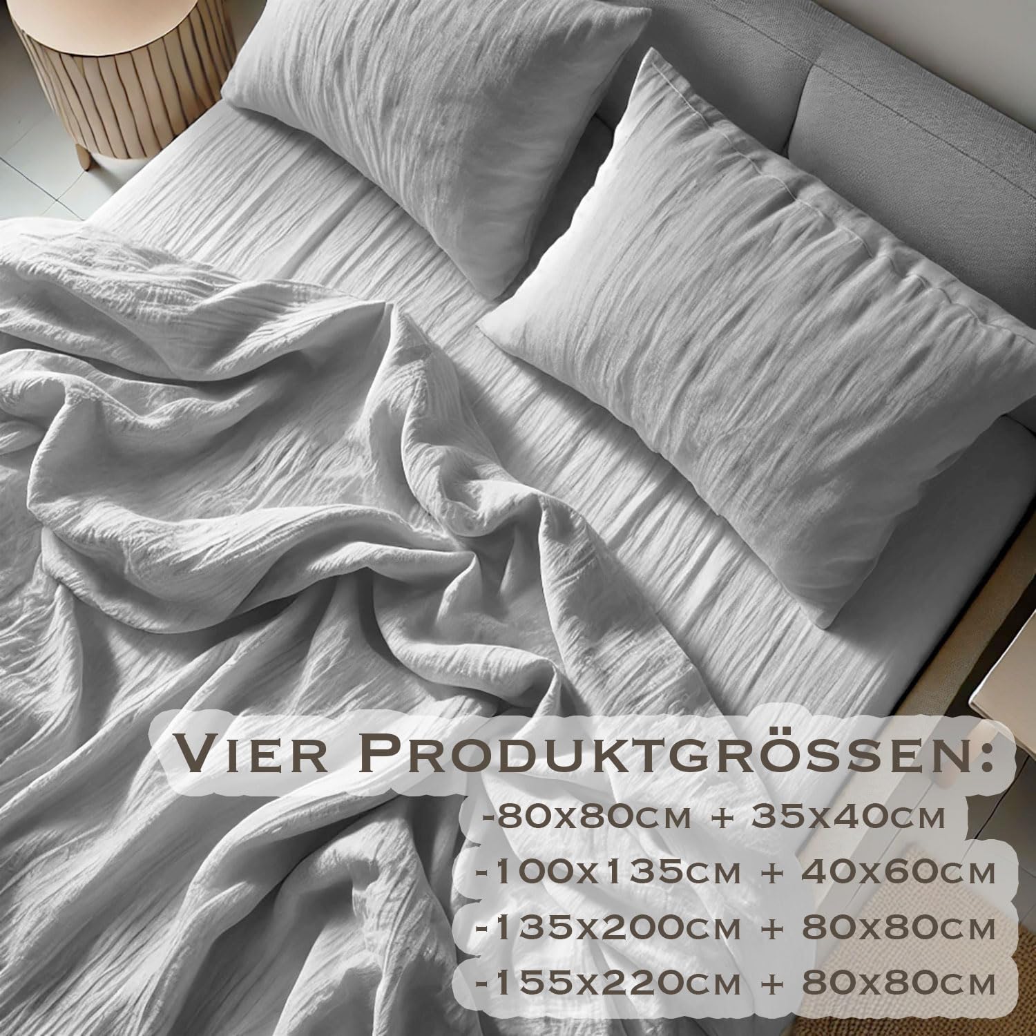 PaLulli® Komplet Pościeli z Muślinu, Poszewka na Poduszkę, Pościel Dziecięca ze 100% Bawełny Ekologicznej, Certyfikat Oeko-Tex (Szara, 155 x 220 cm, 80 x 80 cm)