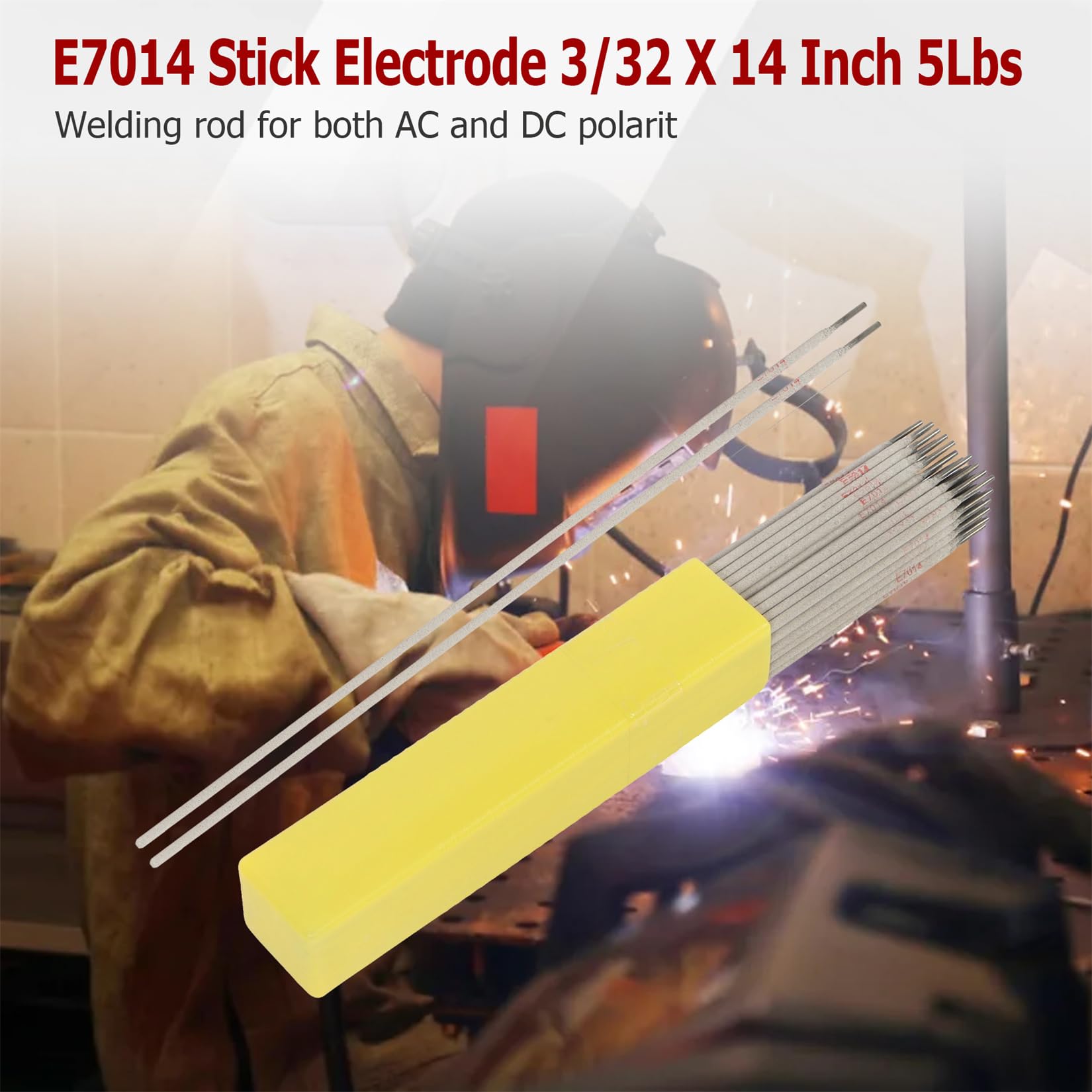 findmall Electrodo de varilla de soldadura E7014 de 3/32 x 14 pulgadas, carcasa de flujo de titanio y calcio de 5 libras para soldadura estructural y resistente