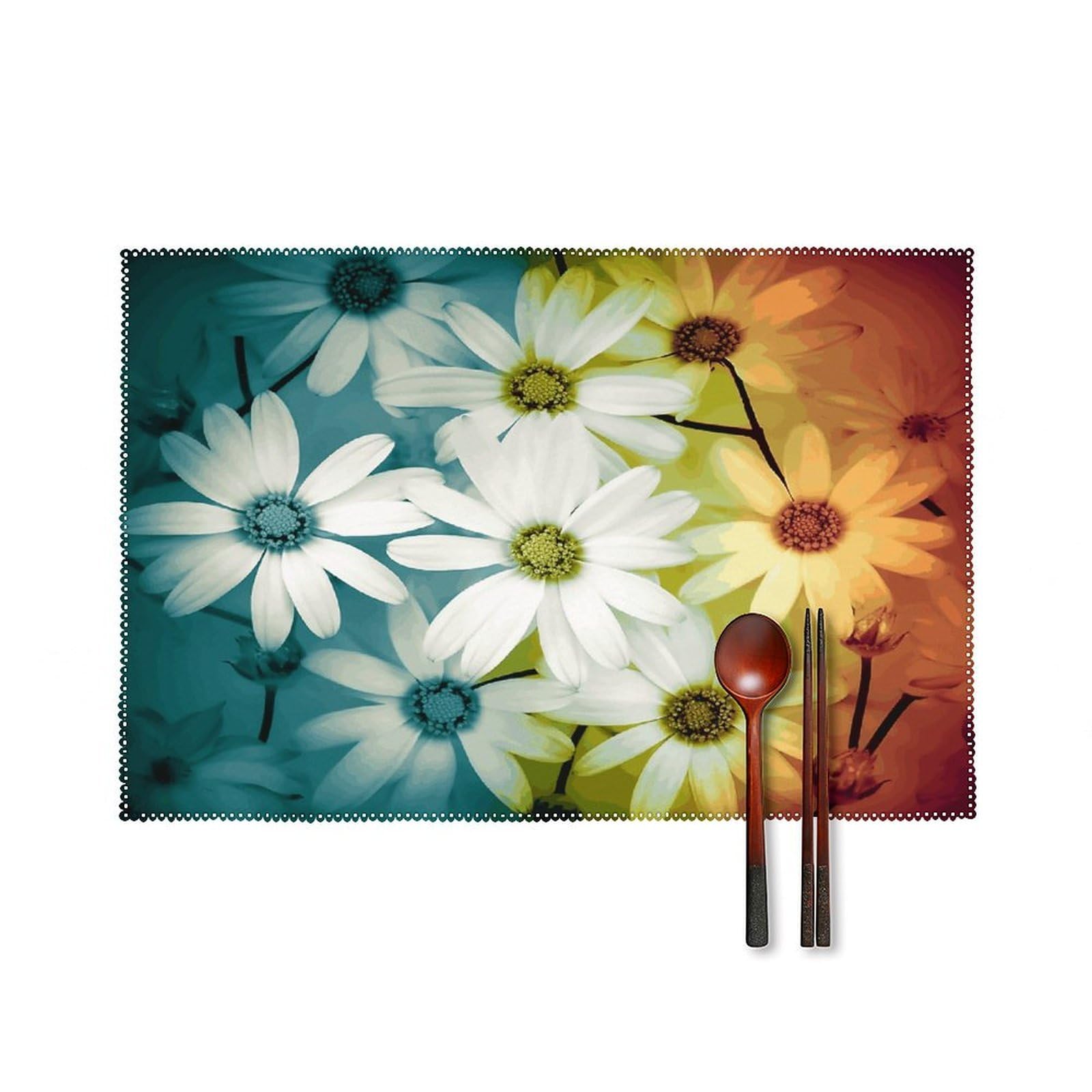 Daisy Flowers in Different Featured Framed Placemats Set of 4 Heat Resistant Non-Slip Place Mats Reusable Dining Table Mats Canvas Place Mat Anti-Fading Waterproof Placemats for Dining Table Decor