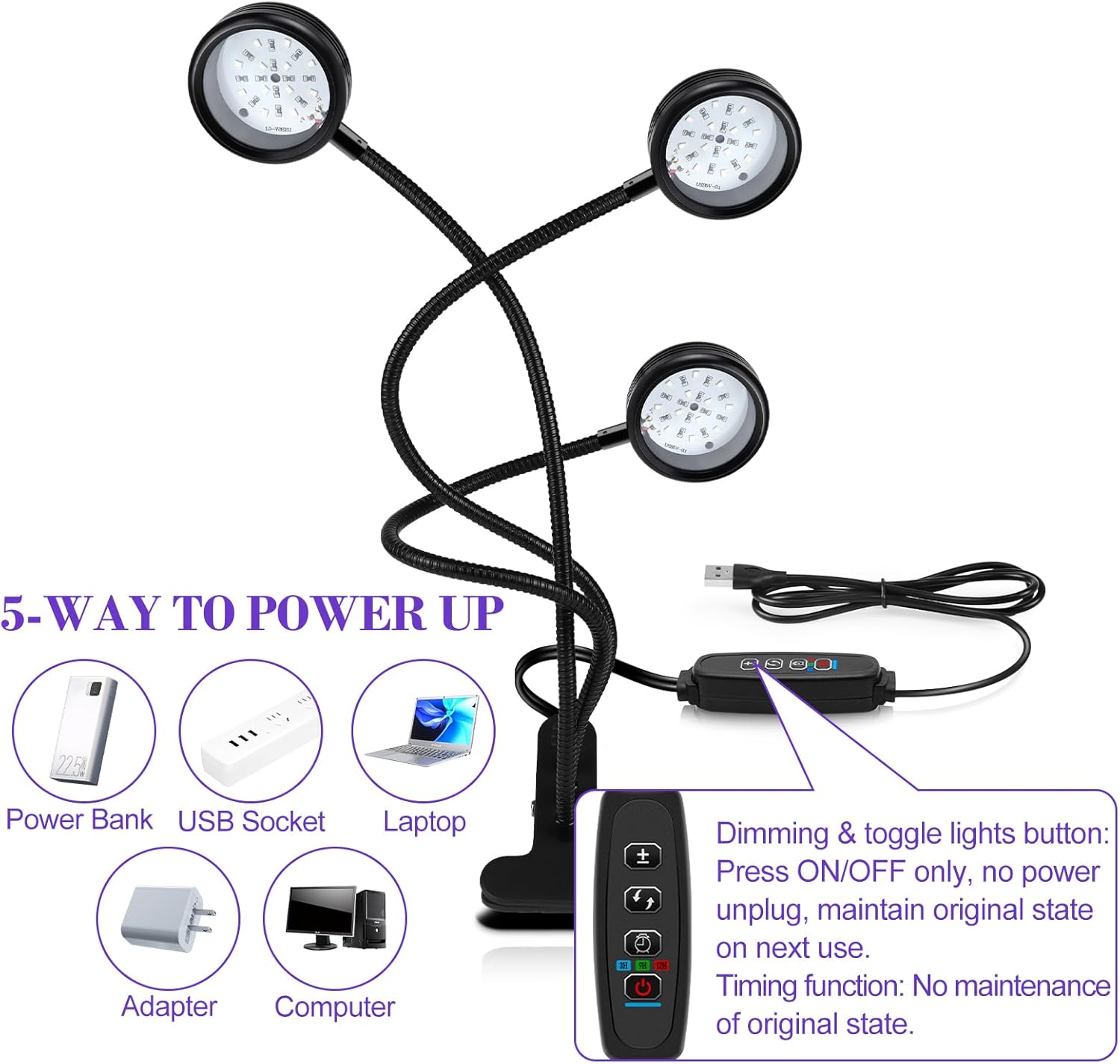 inShareplus 395nm~405nm Dimmable UV Gooseneck Light with USB,15W UV Black Curing Lamp, Clamp Lights with Clip for UV Glue Resin Curing, Gel Nail, Resin Art, Aquarium