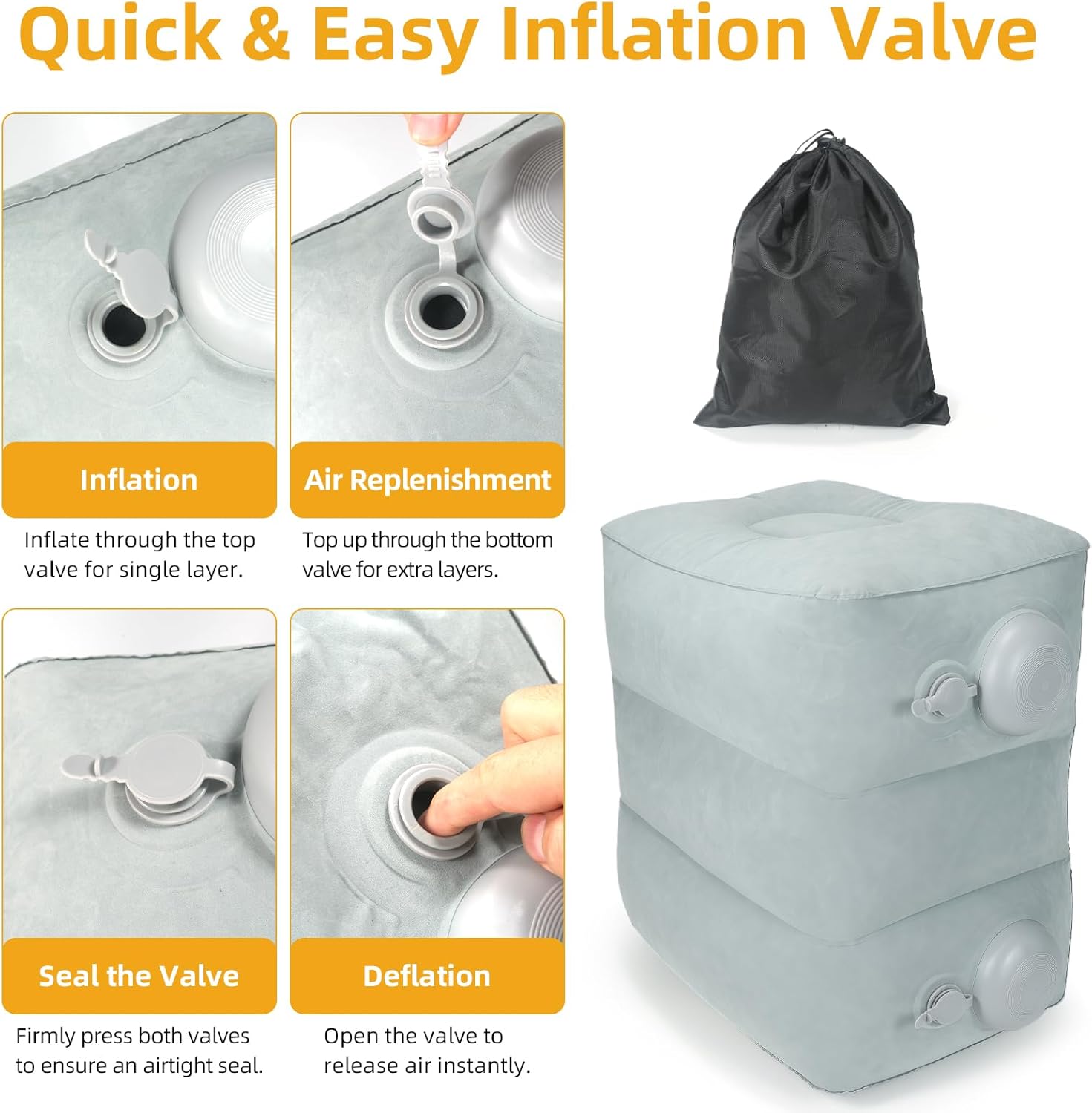 Inflatable Foot Rest Pillow for Travel, Adjustable 3-Layer Height, Fast Inflation Leg Rest Cushion for Airplanes, Cars, Trains, Office & Home - Image 2