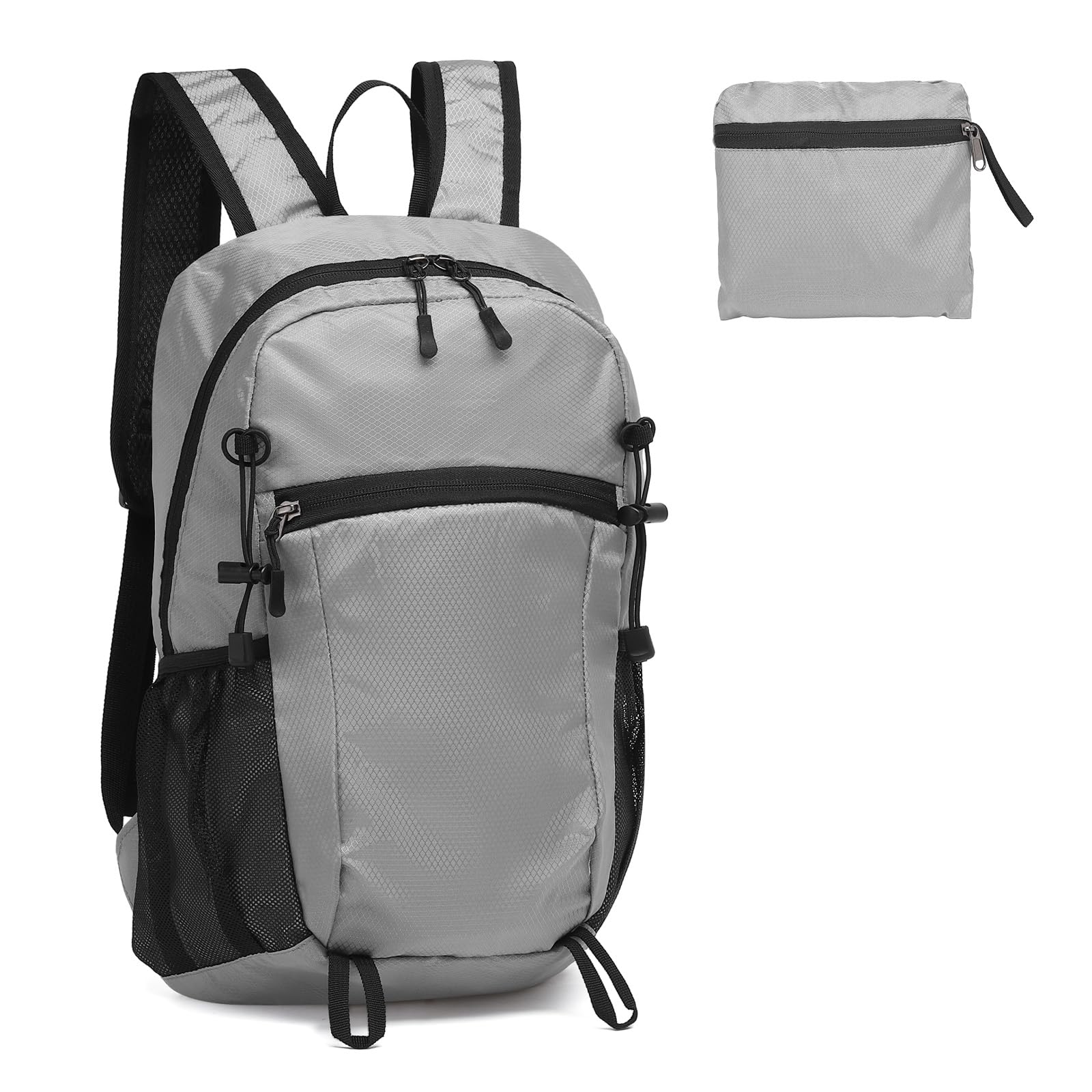 SUIKIHUM 20L Small Hiking Daypack for Women Men, Foldable Packable Backpack, Lightweight Water-Repellent Travel Daypack for Camping Outdoor, Grey