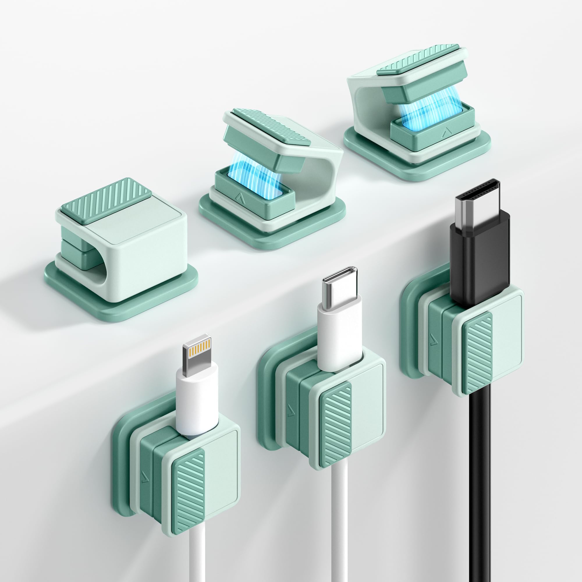 6 Pack Magnetic Cable Clips, Glow in The Dark Cable Holders, GolbinBox Cord Organizer with Shockproof Silicone, Fits up to 8mm Adhesive Cord Clips for