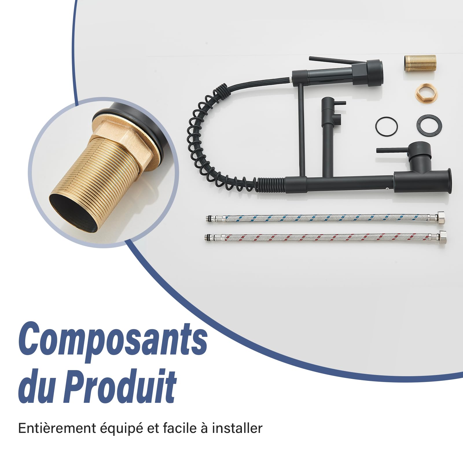 Robinet de Cuisine avec Douchette Abaissée,Robinet d'évier en Acier Inoxydable,Rotatif à 360° avec Deux Fonctions de Pulvérisation,Noir