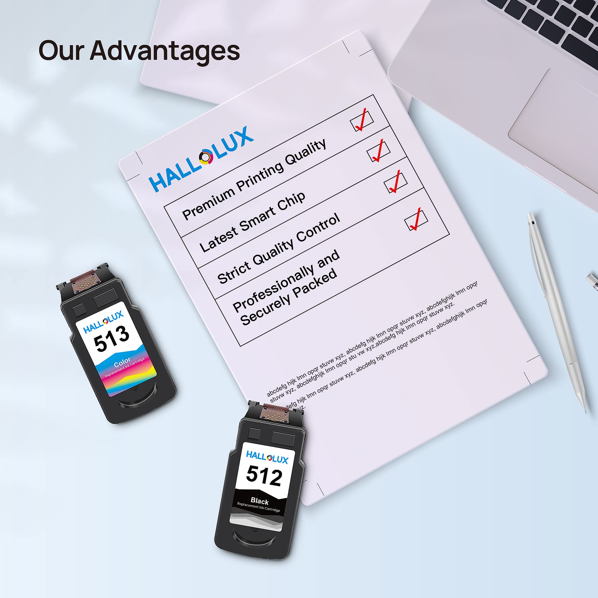HALLOLUX PG-512XL CL-513XL Cartucce Sostituzione per Canon 512 513 XL per Pixma iP2700 MP230 MP240 MP250 MP280 MP480 MP490 MP495 MX320 MX350 (Nero Tri-Colore, 2-Pack)