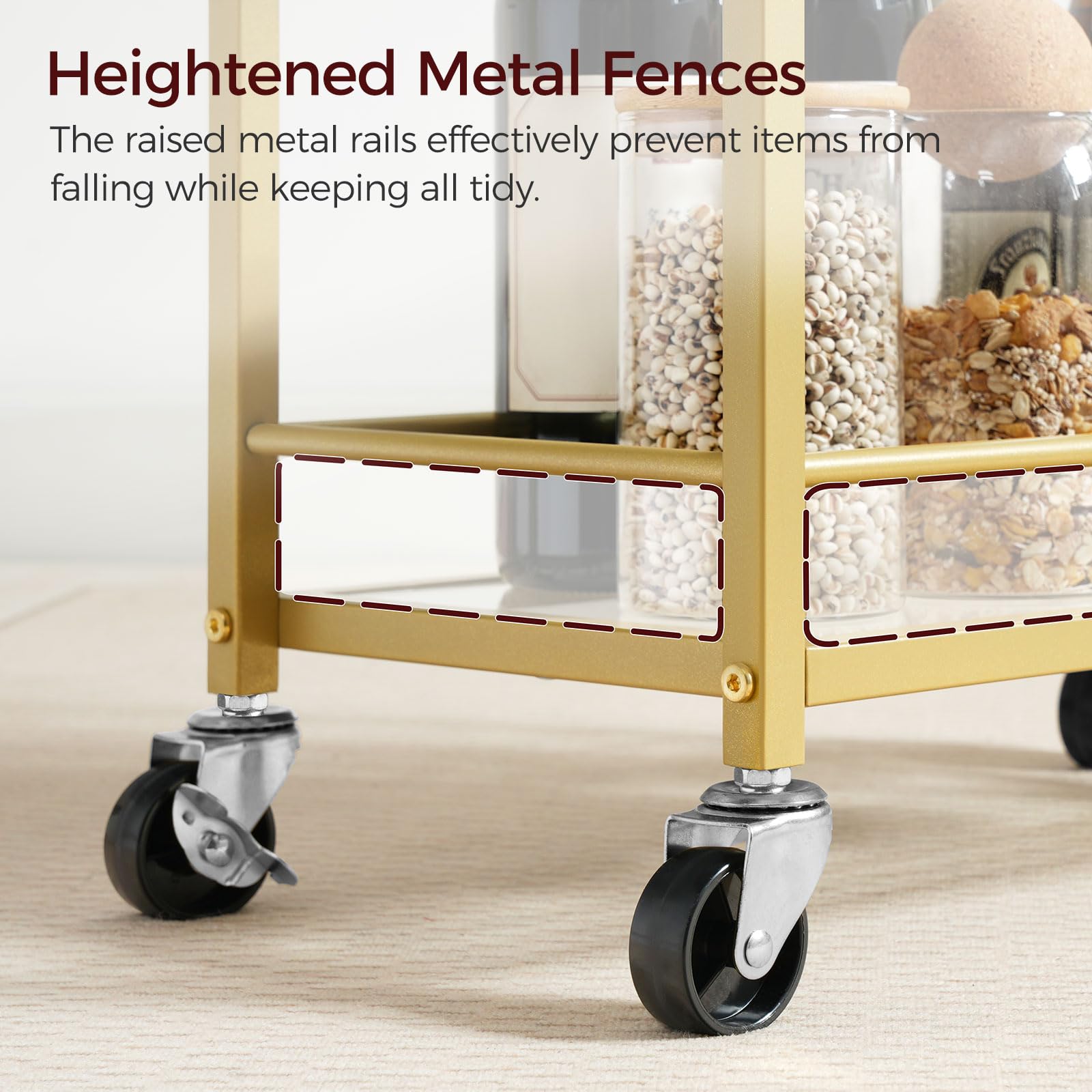 MAHANCRIS Bar Cart for The Home, 3-Tier Drink Cart on Wheels, Home Bar Serving Cart, Mini Bar Cart for Small Space, Rolling Kitchen Carts for Bar, Kitchen, Dining Room, Gold RCJW4001: Stylish