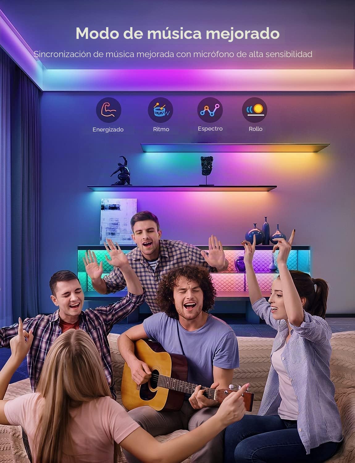 Govee Tira LED RGBIC Pro de 10 m, tira LED inteligente funciona con Alexa y Google Assistant, tira de luz recubierta, se sincroniza con la música, control de aplicaciones, cambio de color, adecuada