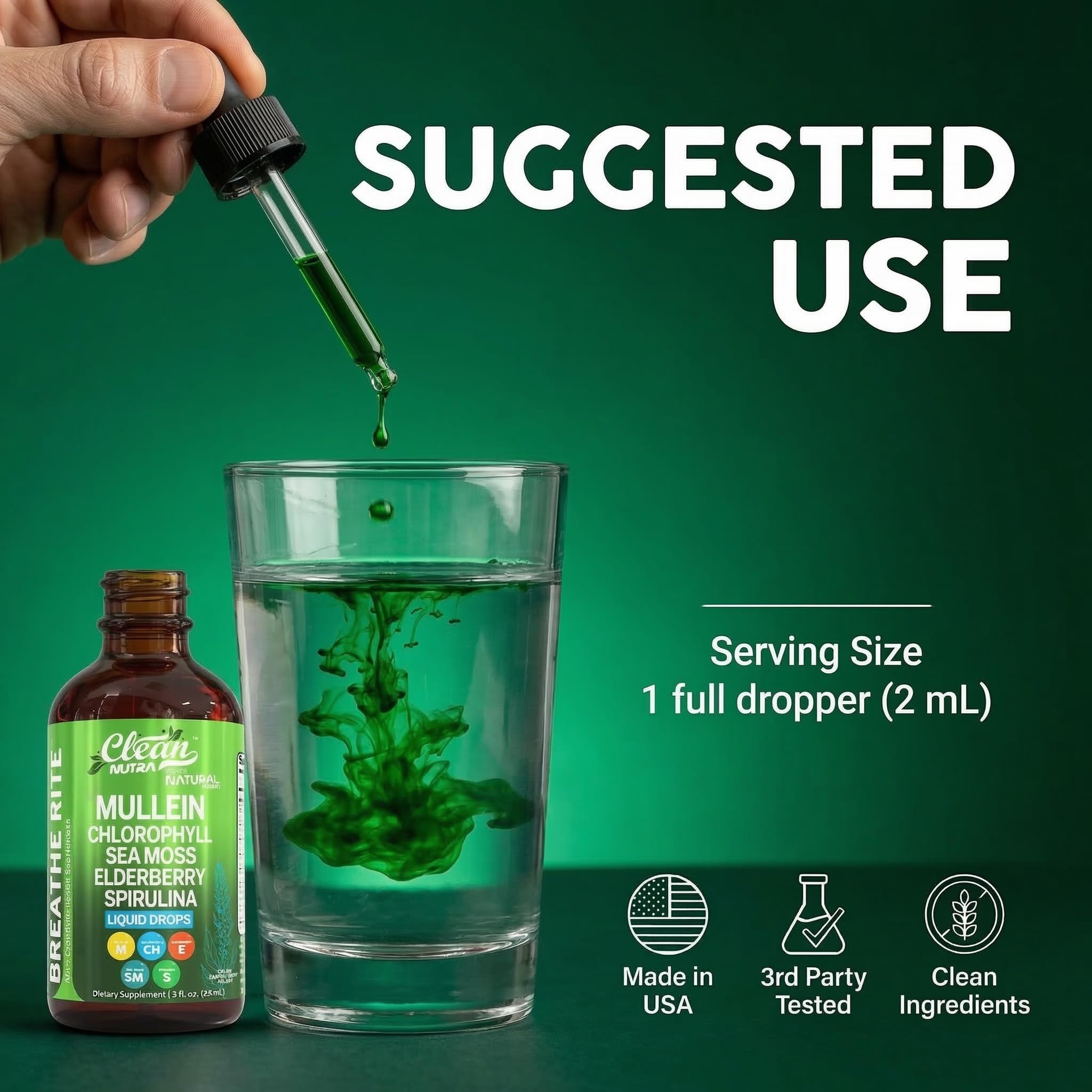 Mullein Drops for Lungs Liquid Chlorophyll Mullein Leaf Extract Supplement Elderberry Sea Moss Spirulina Chlorella Lobelia Marigold Licorice Marshmallow Lung Detox Cleanse Tincture Men Women 2 fl oz — Amazon image 6