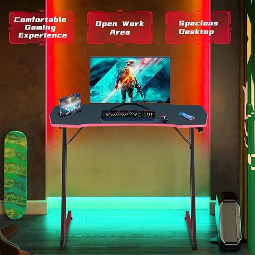 Miniatura 6 de Escritorio para computadora de juegos de 39 pulgadas, mesa en forma de Z con gancho para auriculares, fácil de montar, oficina en casa para