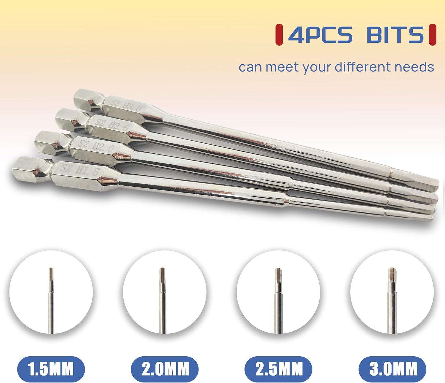 4 in 1 RC Model Repair Tools Kit 1/4" Drive 1.5mm 2.0mm 2.5mm 3.0mm Allen Wrench Keys for for Bit Electric Screwgun/Power Drill RC Repair Working