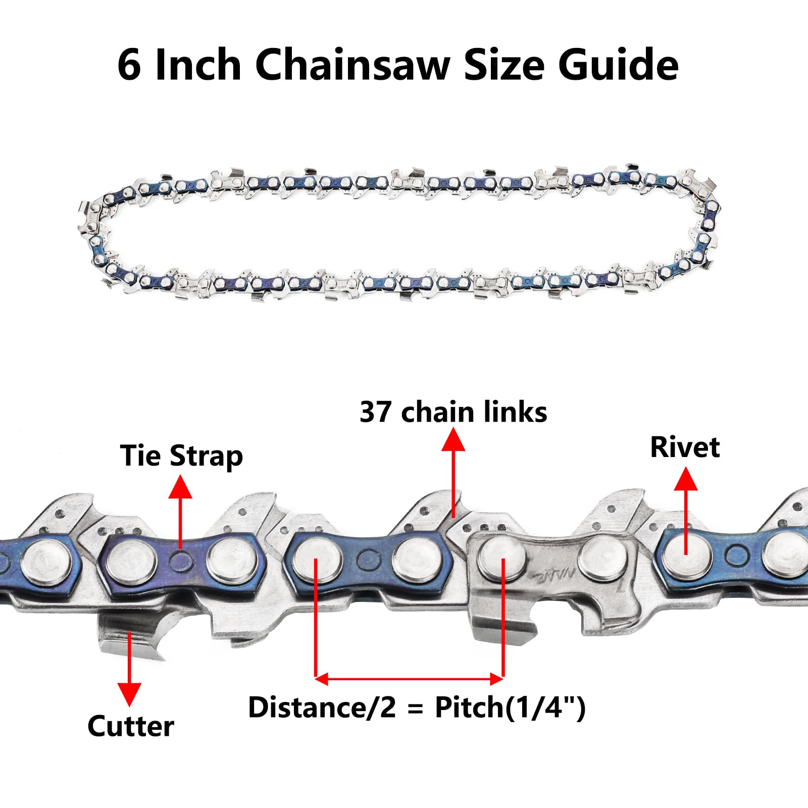 4 mini cadenas de motosierra de 6 pulgadas, cadenas de repuesto para mini motosierra inalámbrica, motosierra alimentada por batería y sierra de cadena de mano (37 eslabones de transmisión)