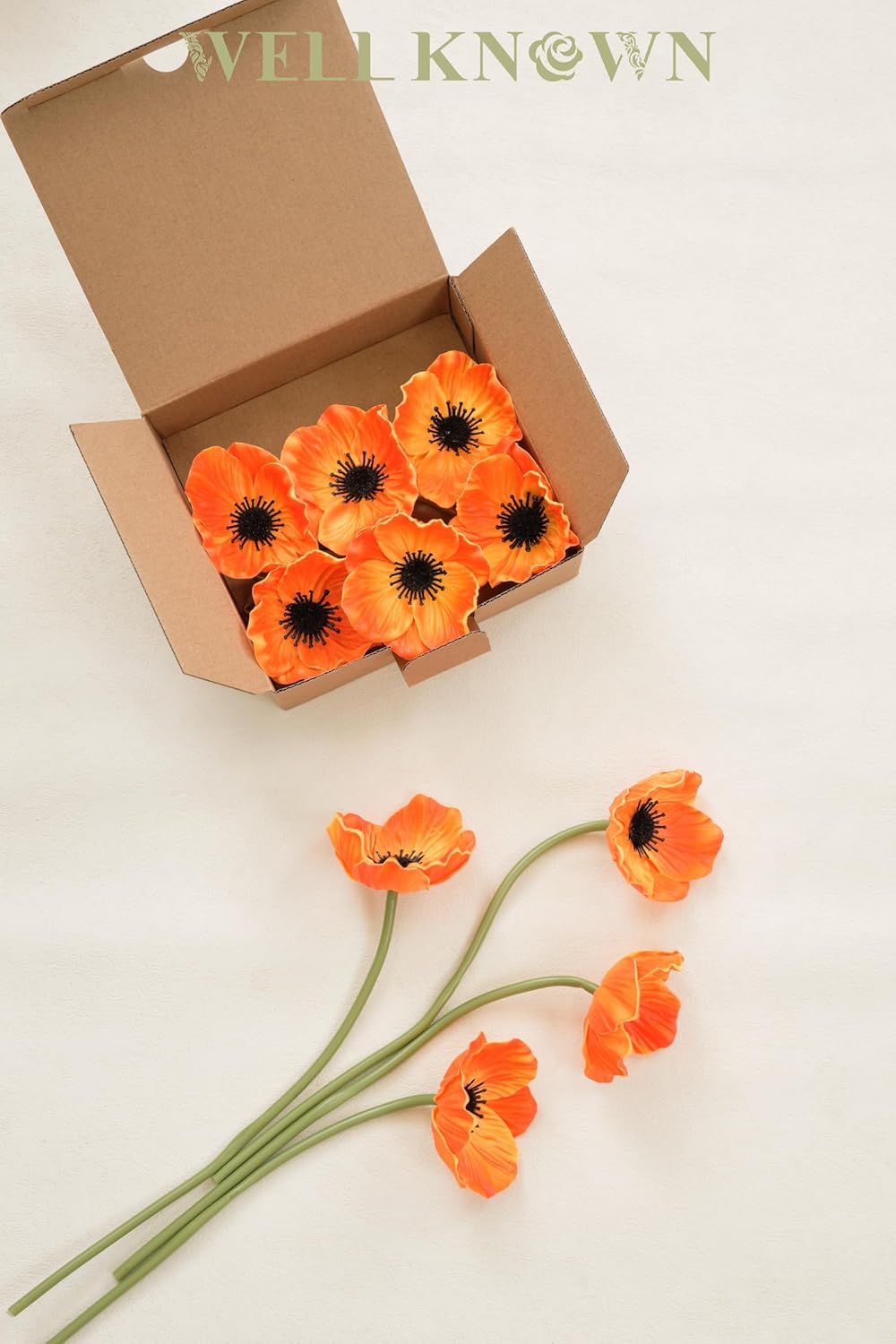 WELL KNOWN Gradient Orange Artificial Flower with Stems, 10pcs PU Real Touch Poppy Realistic Fake Flowers for Wedding Bouquets Summer Centerpiece Floral Arrangements Home Kitchen Decor - Image 6
