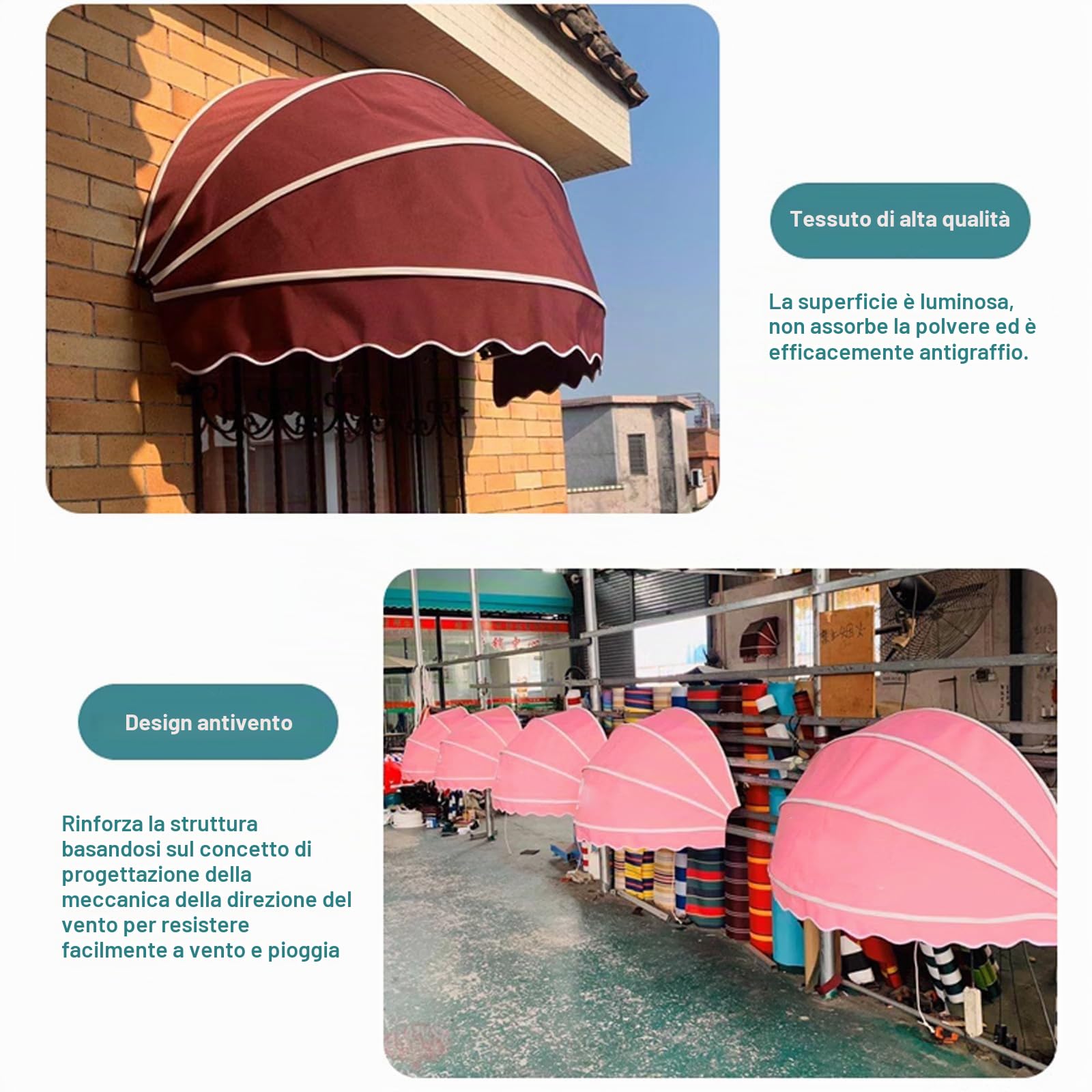 Tenda Cappottina da Sole per Esterno,Tettoia a Cupola Pieghevole per Porte,Tenda da Sole per Finestra,Vela Ombreggiante del Patio,Tenda da Balcone Impermeabile,Manuale (Diameter:70cm/27in,Brown)