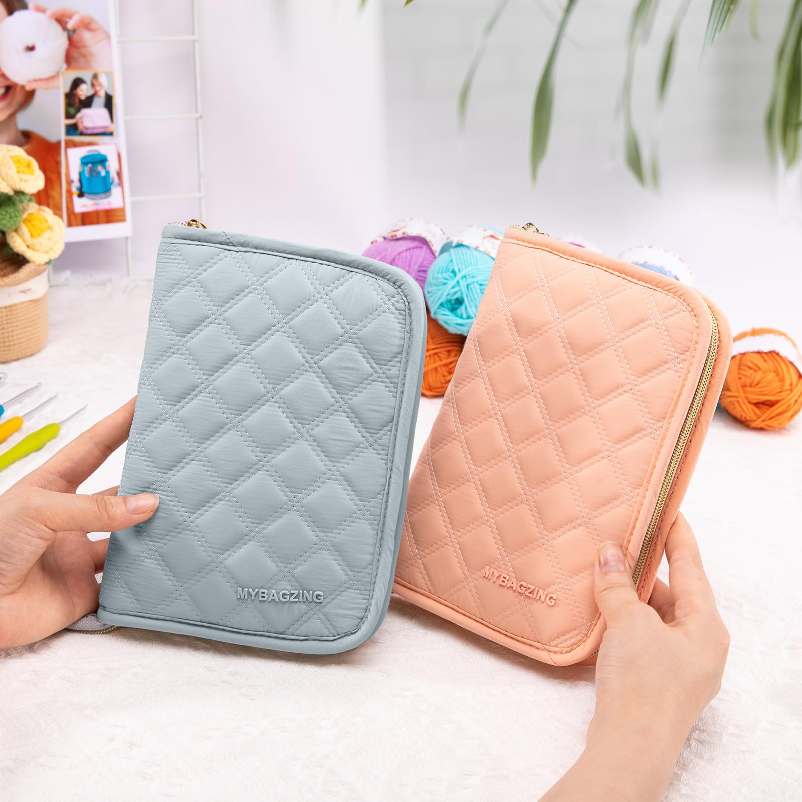 MYBAGZING Juego de 14 ganchos de ganchillo de 2 mm (B)-10 mm (N) ergonómicos con funda de ganchillo de pie, organizador de ganchillo para los amantes del ganchillo