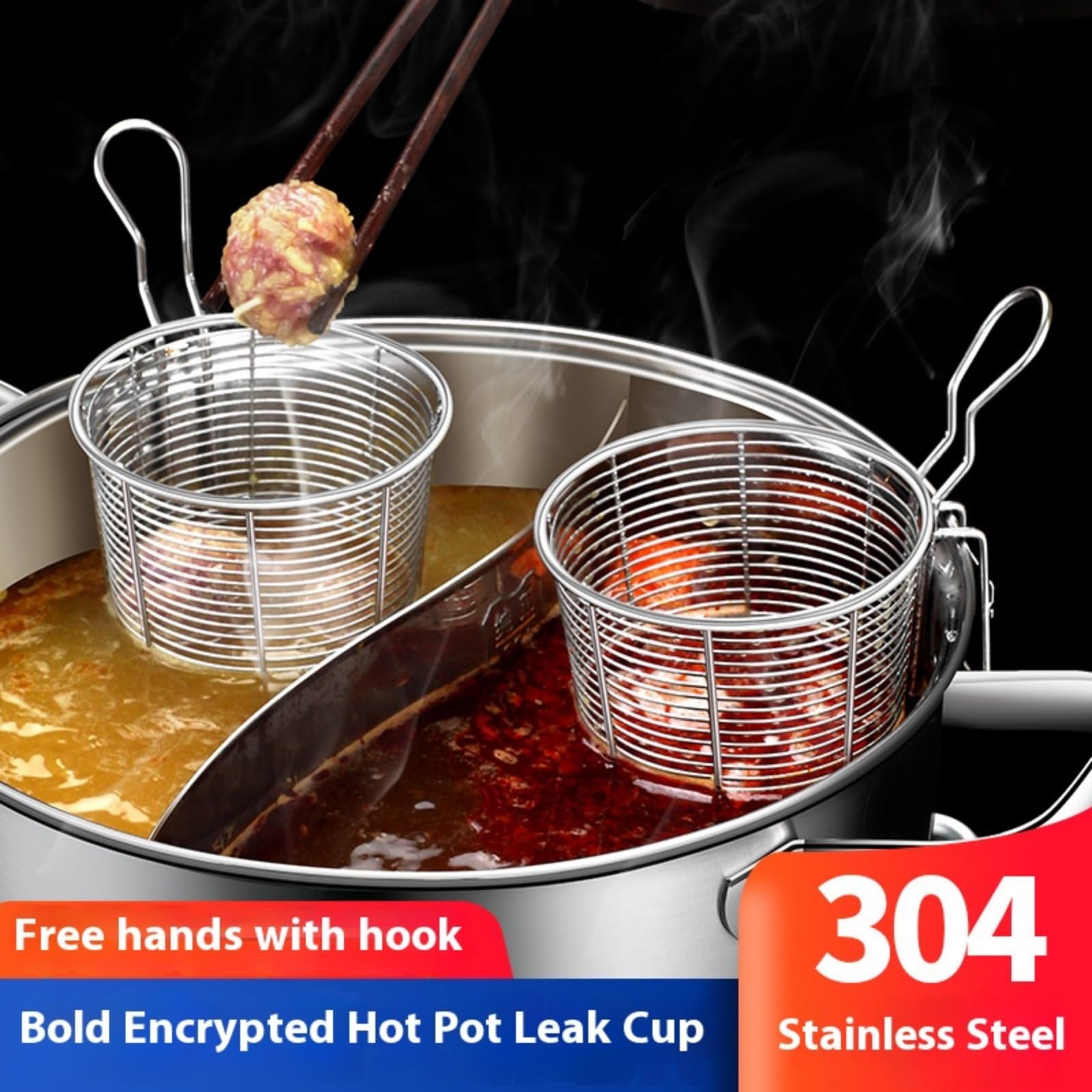 Cestello per Pasta Separati in Acciaio Inox,Scolapasta in Acciaio Inox con Manico,Cuoci Pasta a Scomparti con Divisori,Colino a Maglia Fine per Pentola Calda, per Scolare Pasta e Verdure