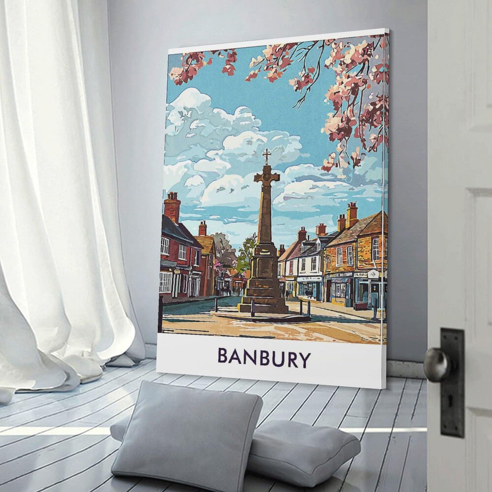 Junmoney Wall Picture Print Banbury Town Square, 20x30inch(50x75cm), for Workspace Walls, Study Corners Or Bedrooms, A Smart Decor Choice for Study Walls