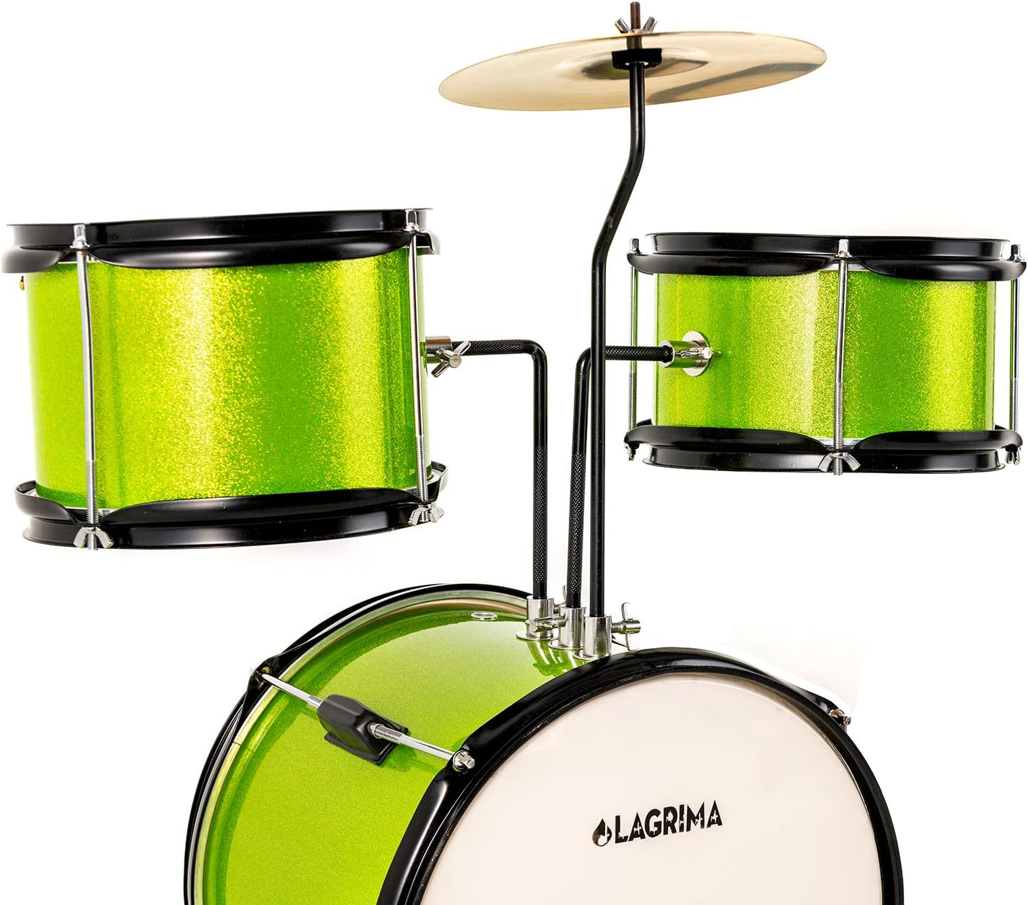 LAGRIMA 3 Piece Kids Drum Set with Adjustable Throne, Cymbal, Pedal & Drumsticks, Green