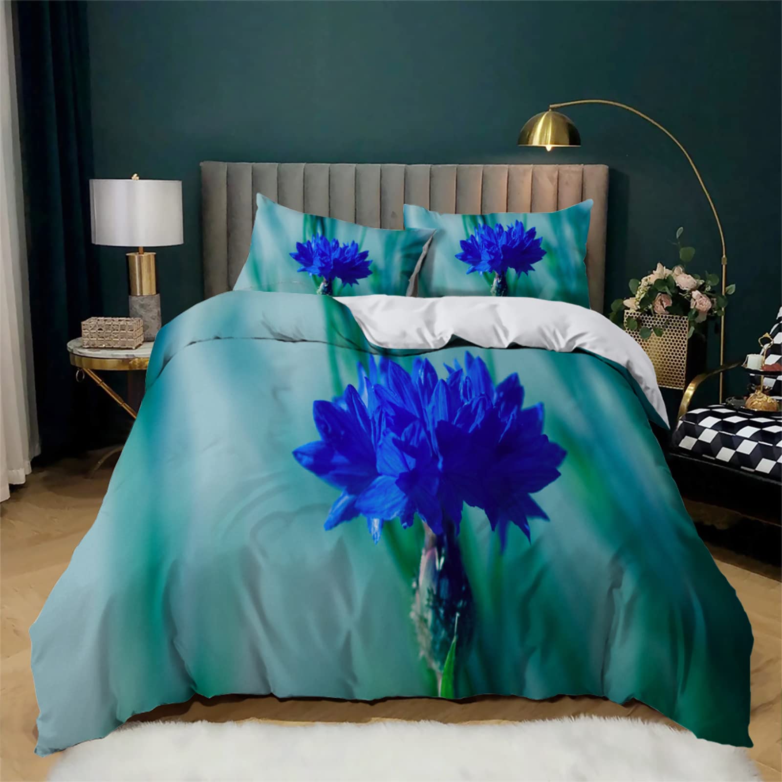 fiordaliso bluCopripiumino Matrimoniale 260x240 (2 Federa 50x80), Parure Copripiumino Matrimoniale Completo Morbido Traspirante, Copripiumino Antiacaro e Ipoallergenico con Cerniera, lnclusa Federa