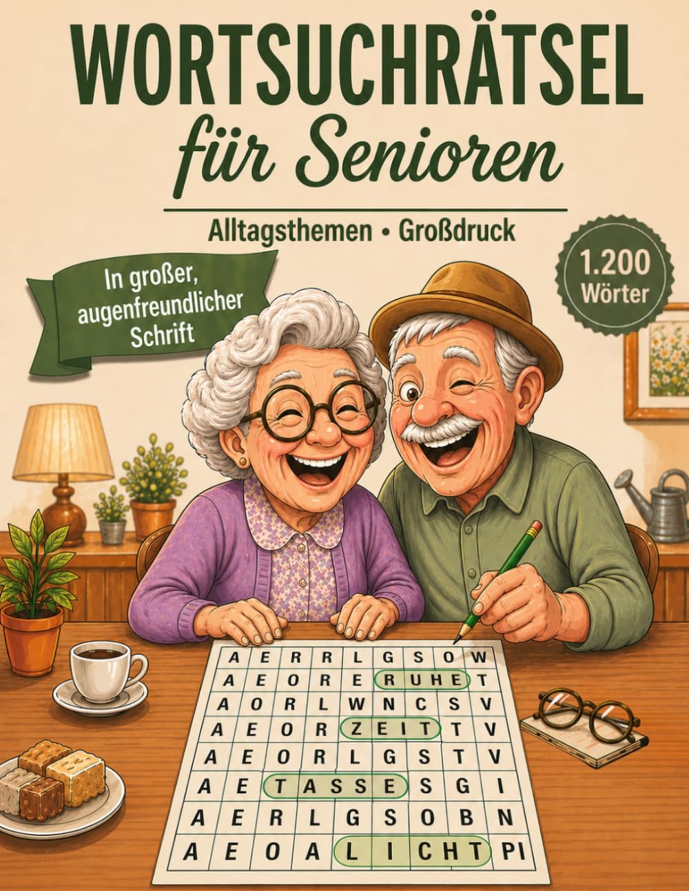 Wortsuchrätsel Großdruck für Senioren: 100 ruhige Rätsel in großer Schrift, mit Lösungen und vertrauten Alltagsthemen für entspannte Rätselstunden und sanftes Gedächtnistraining