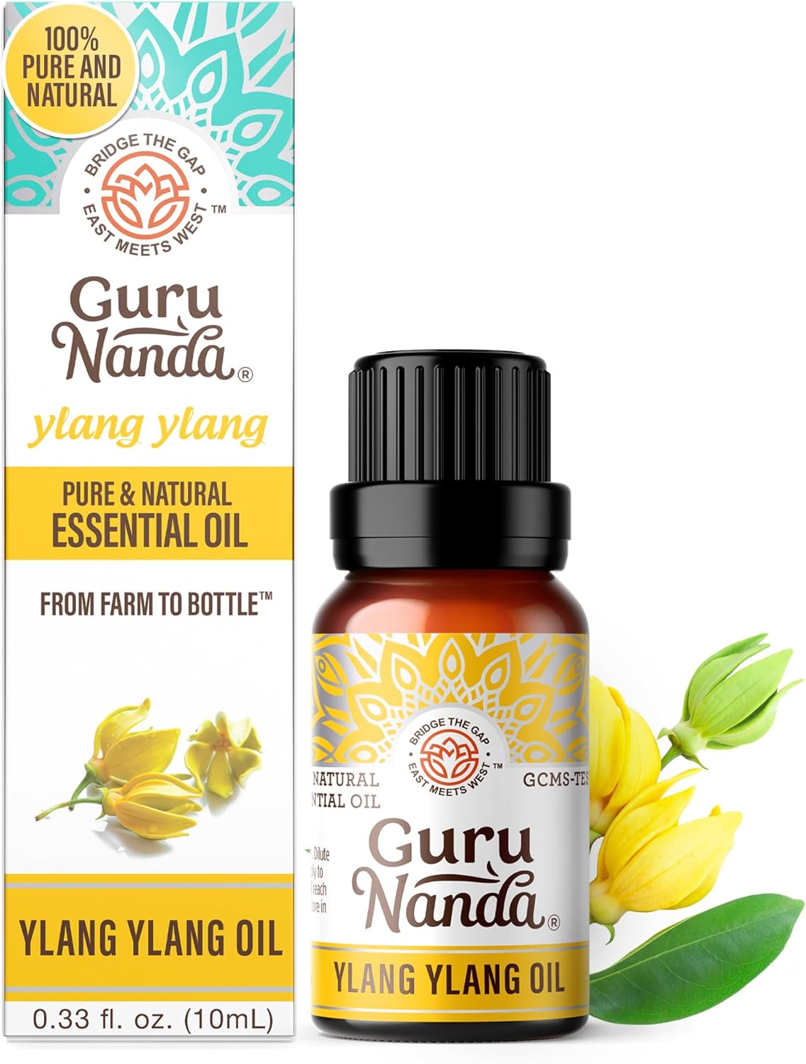 GuruNanda Ylang Ylang Essential Oil (10 ml) – 100% Pure, Natural and Undiluted Diffuser Oil for Aromatherapy, Massages & DIY Recipes
