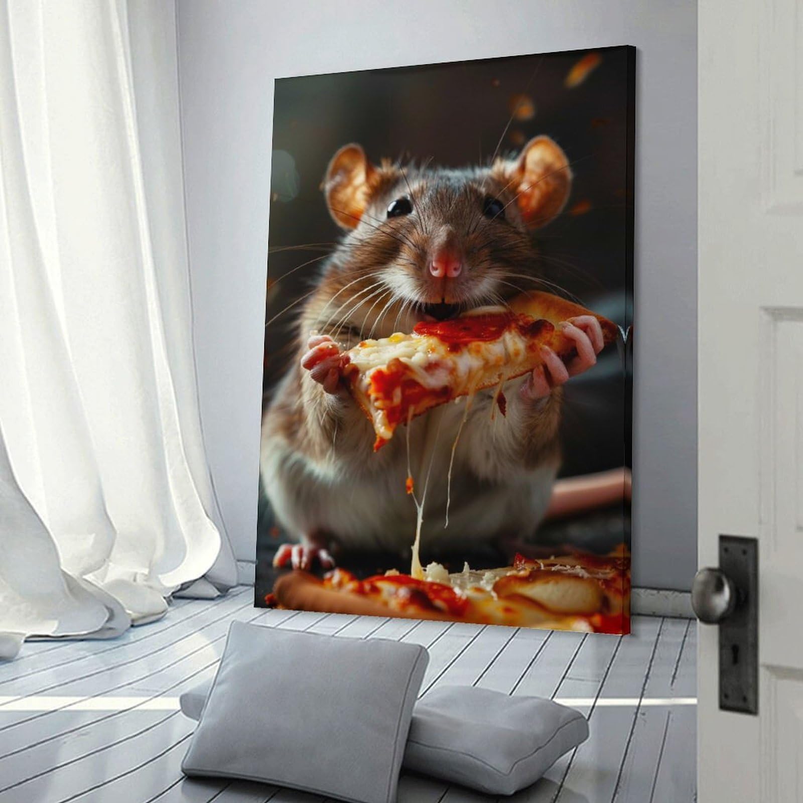 Junmoney Hanging Wall Art Rat Pizza, 20x30inch(50x75cm), for Wall Displays, Bedrooms Or Room Updates, Wall Decor Suited to Curated Displays