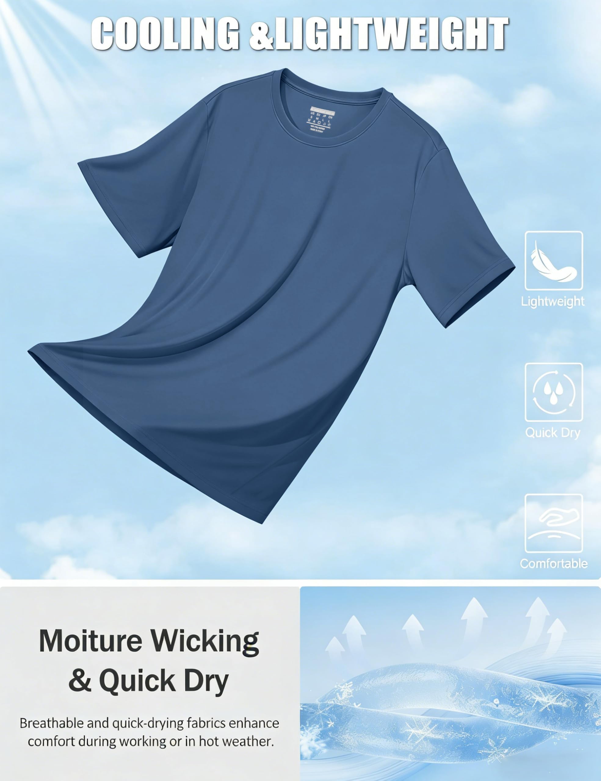 TACVASEN Camiseta de Manga Corta para Hombre Camiseta de Protección Solar Camiseta de Playa Ligera Camisa Protección UV UPF 50+