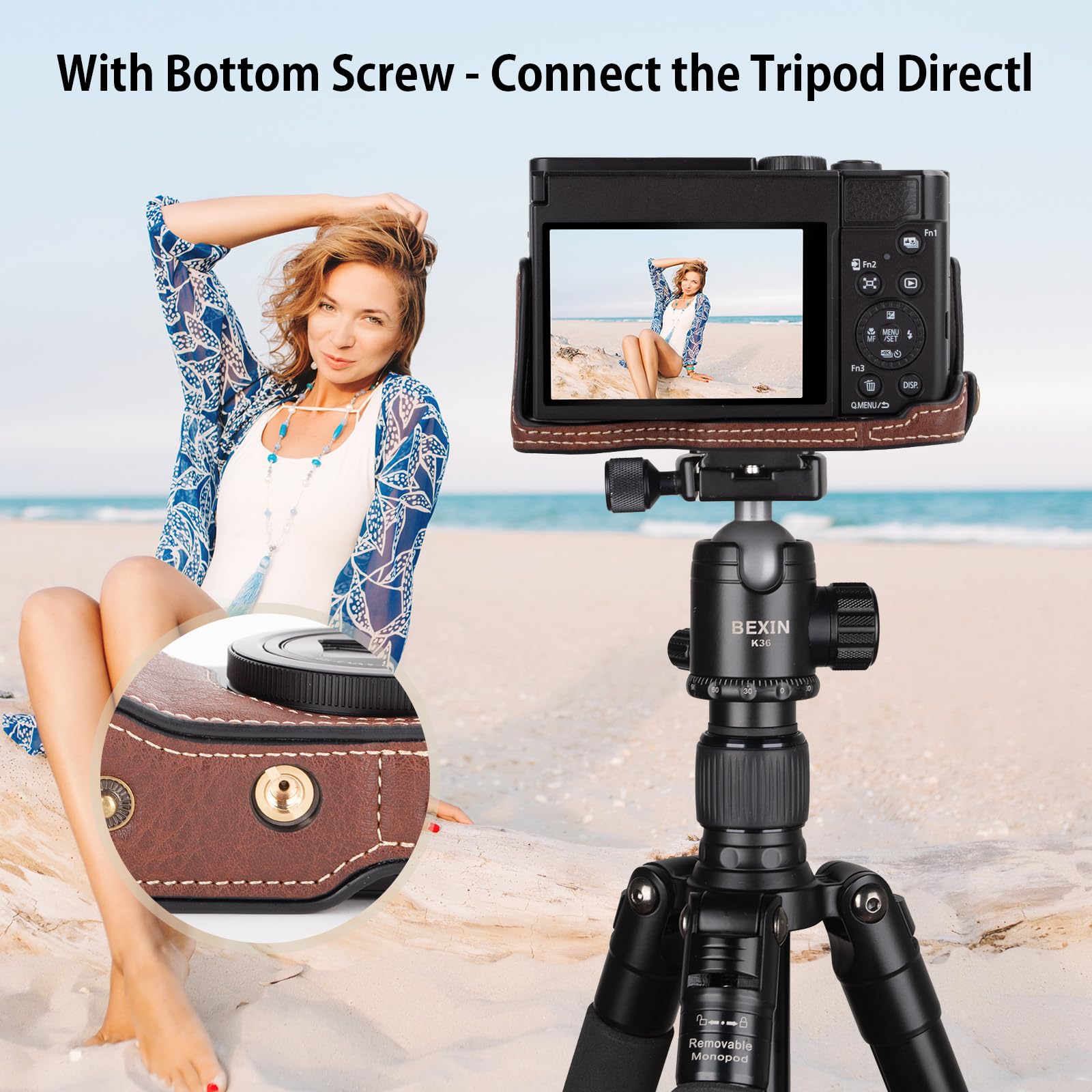 MUZIRI KINOKOO Lumix TZ99 Housse, étui de Protection en Cuir PU pour Appareil Photo numérique Panasonic Lumix DC-TZ99, Sacoche de Transport détachable avec bandoulière réglable - Café