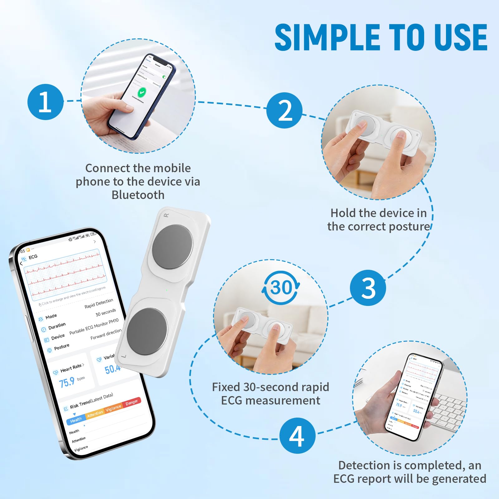 Portable ECG Monitor - Personal Heart Rhythm Tracker, 30-Second Instant Results, Portable Heart Monitor for Home and Travel Use, No Subscription — view 8