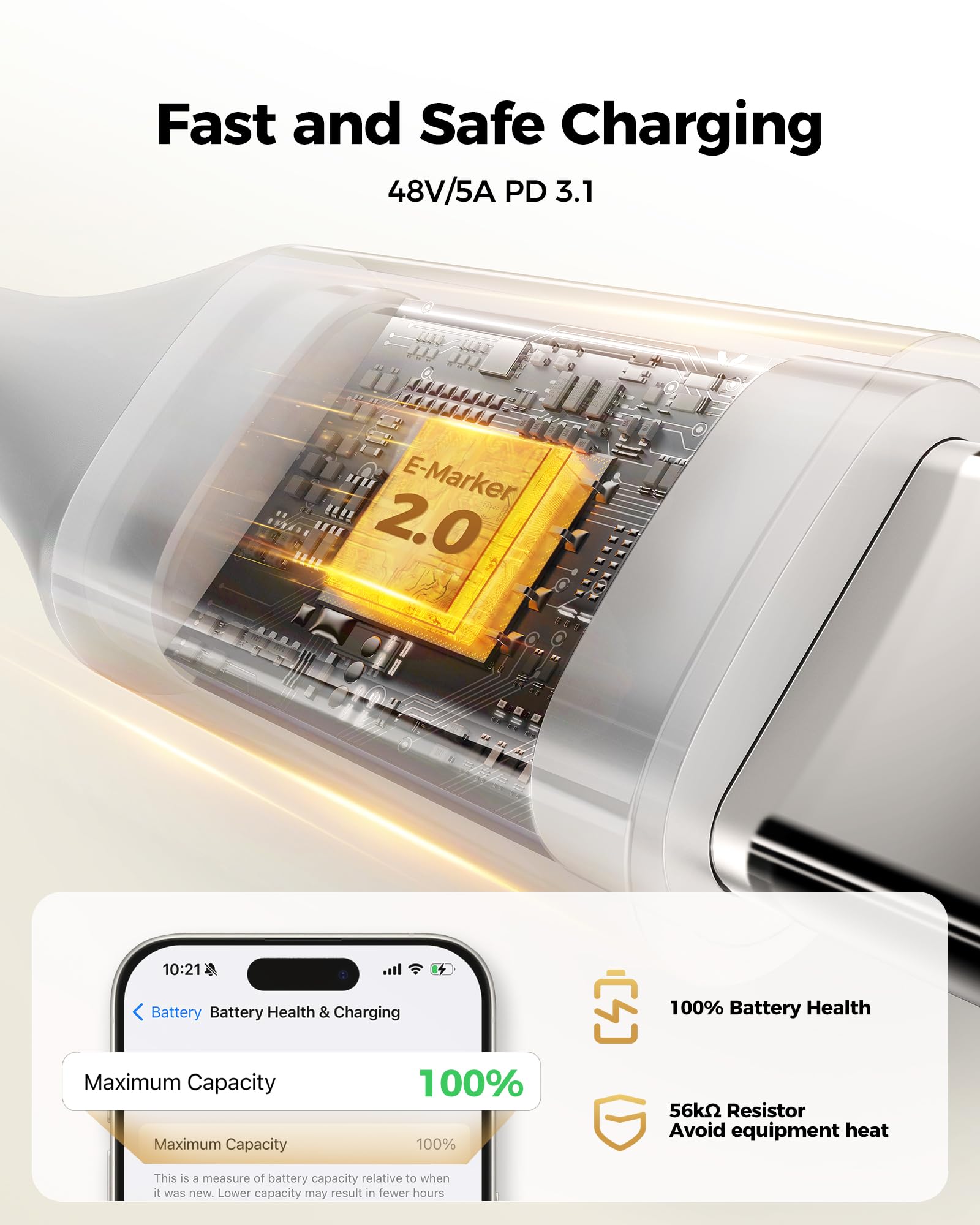 Silkland 240W Cavo USB Type-C Ricarica Rapida 50cm, 48V PD3.1 5A Cavo USB C USB C, QC4.0 Cavo USB Tipo-C 100W per MacBook Pro/Air, Laptop, iPad Pro/Air, Samsung S23 Ultra, Pixel7, Powerbank, Tablet