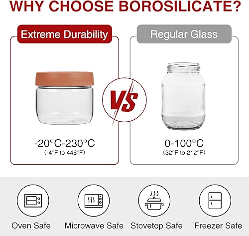 Miniatura 5 de Tarros de vidrio de borosilicato de 10 onzas con tapas, aptos para congelador a horno (-4 F a 446 F), recipientes herméticos para preparación de